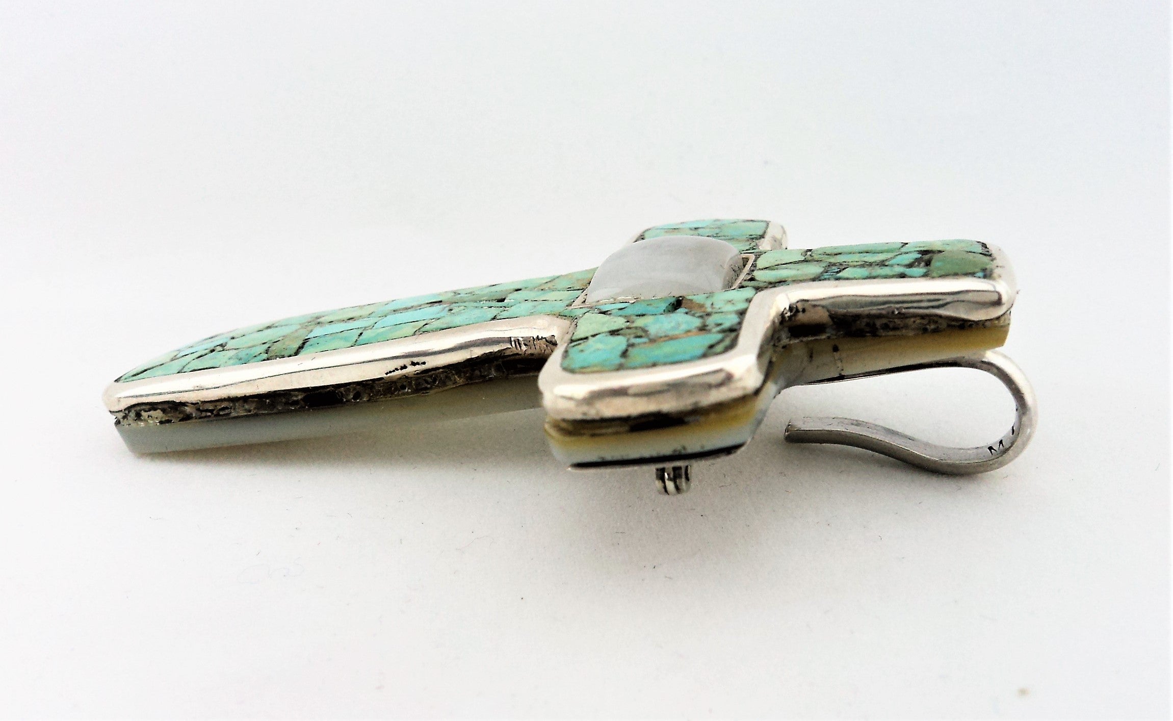 Santo Domingo Sterling Silver & Turquoise Mosaic Cross Pendant