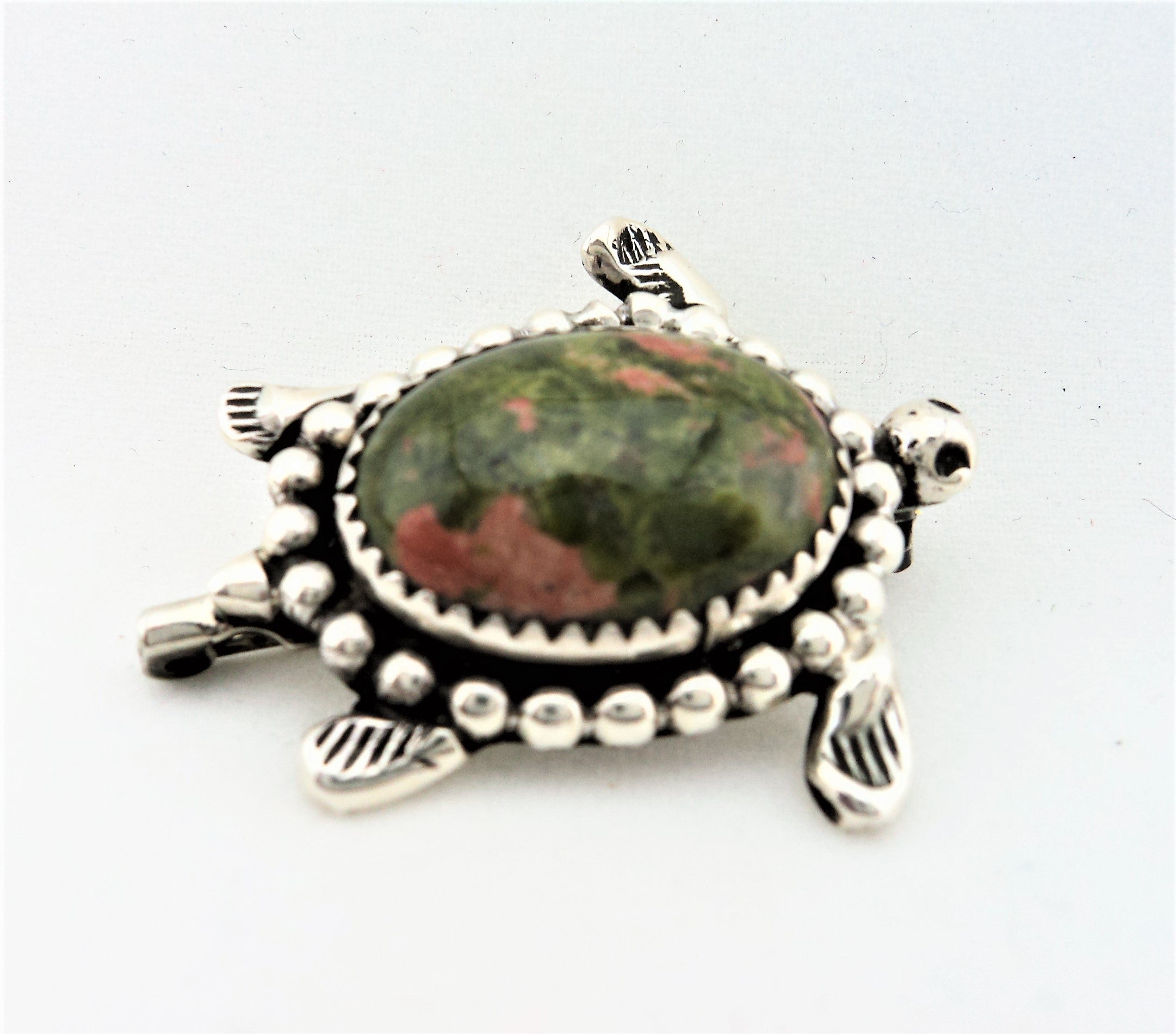 Santo Domingo Sterling Silver and Unakite Turtle Pin by John Aguilar