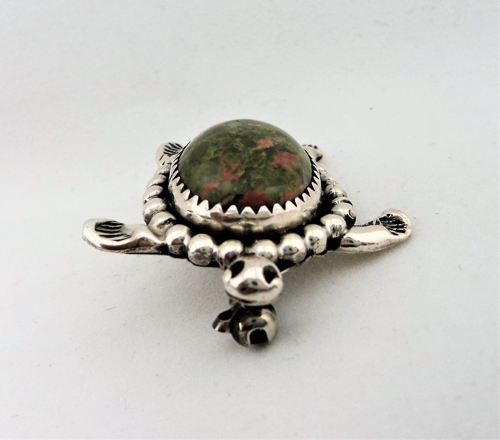 Santo Domingo Sterling Silver and Unakite Turtle Pin by John Aguilar