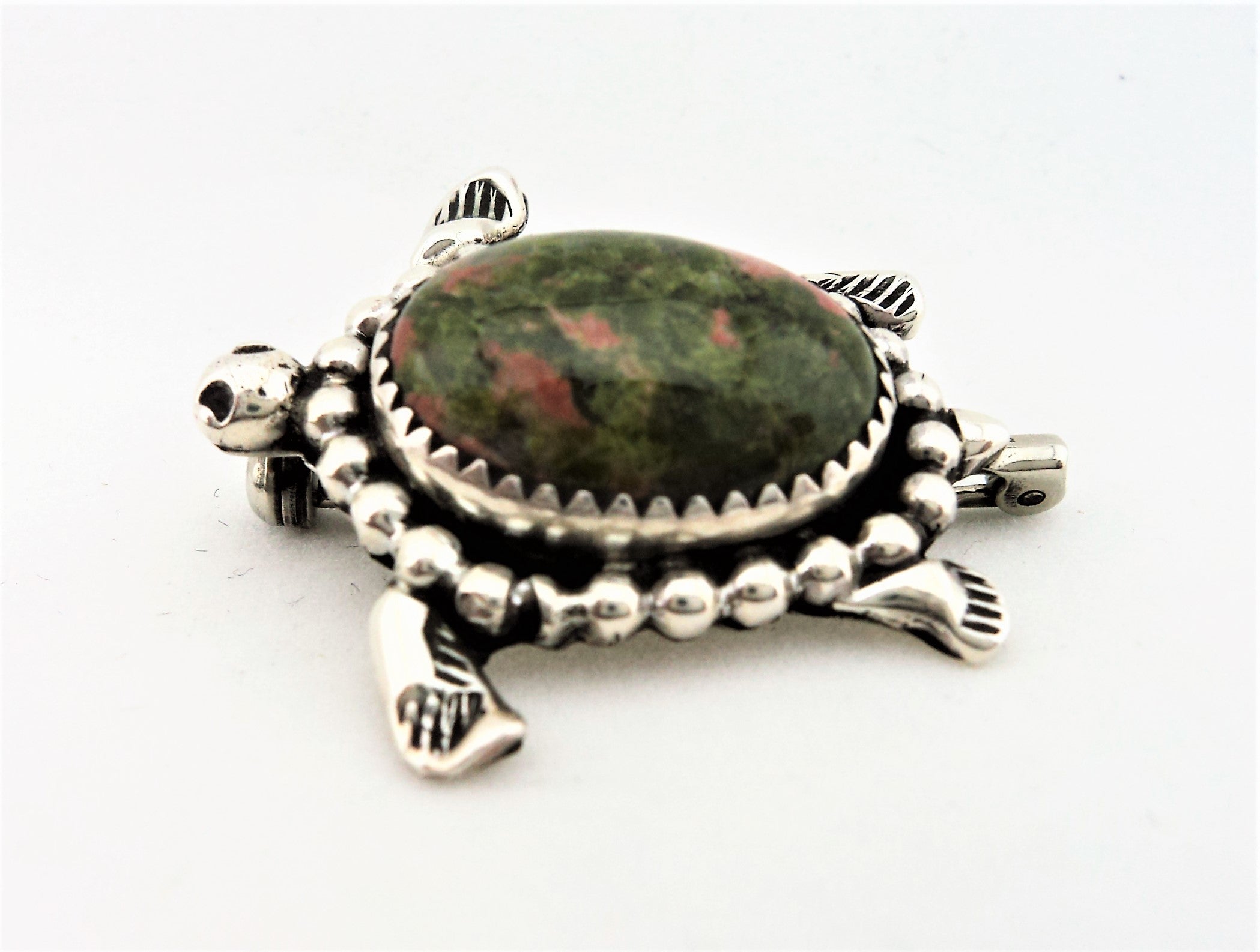 Santo Domingo Sterling Silver and Unakite Turtle Pin by John Aguilar