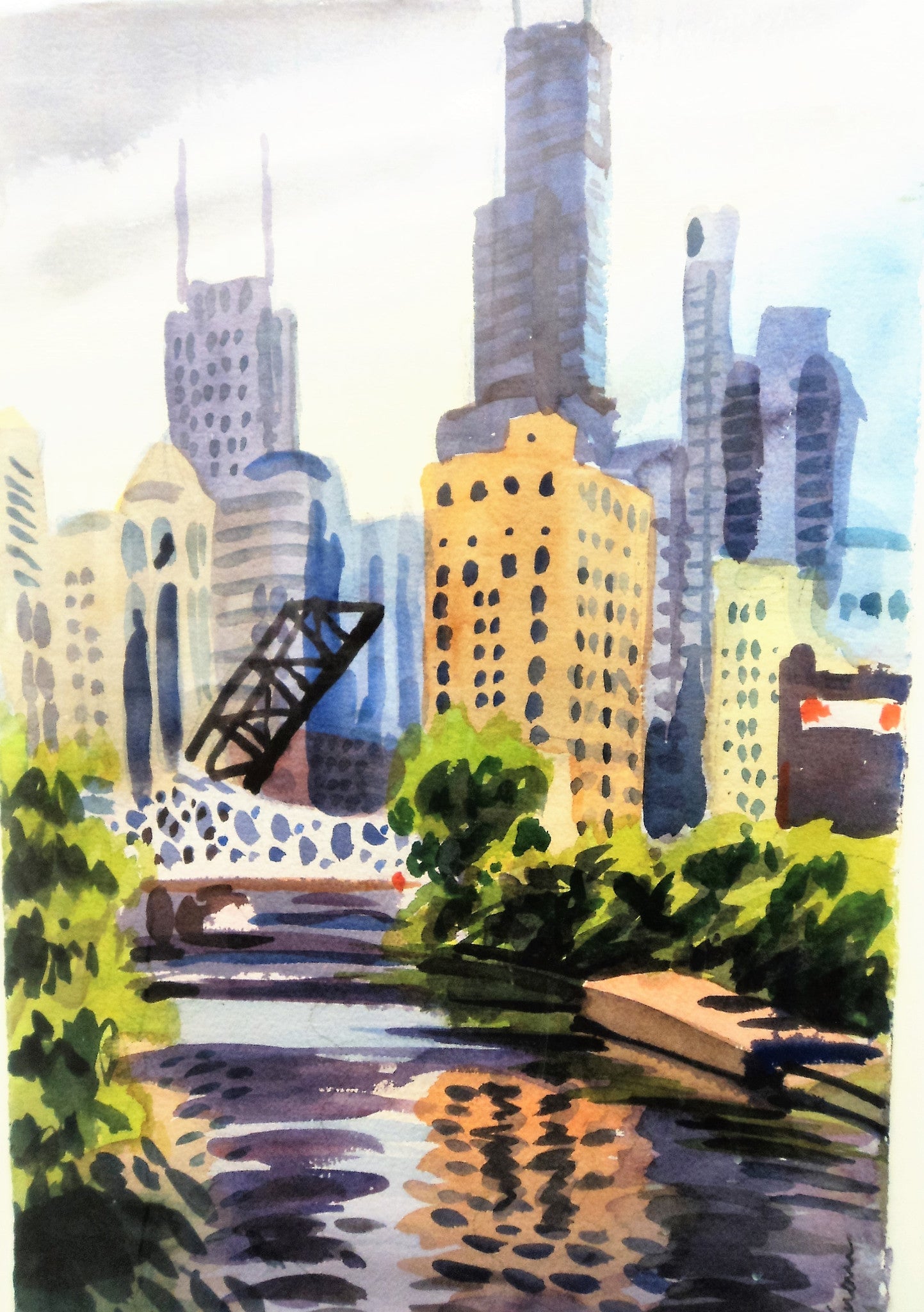 Greg Sobran (20th/21st C.) City Scape Watercolor