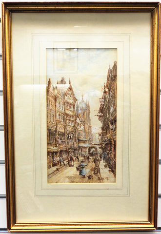 James Williams Whitaker (20th C.) London Street Antique Watercolor