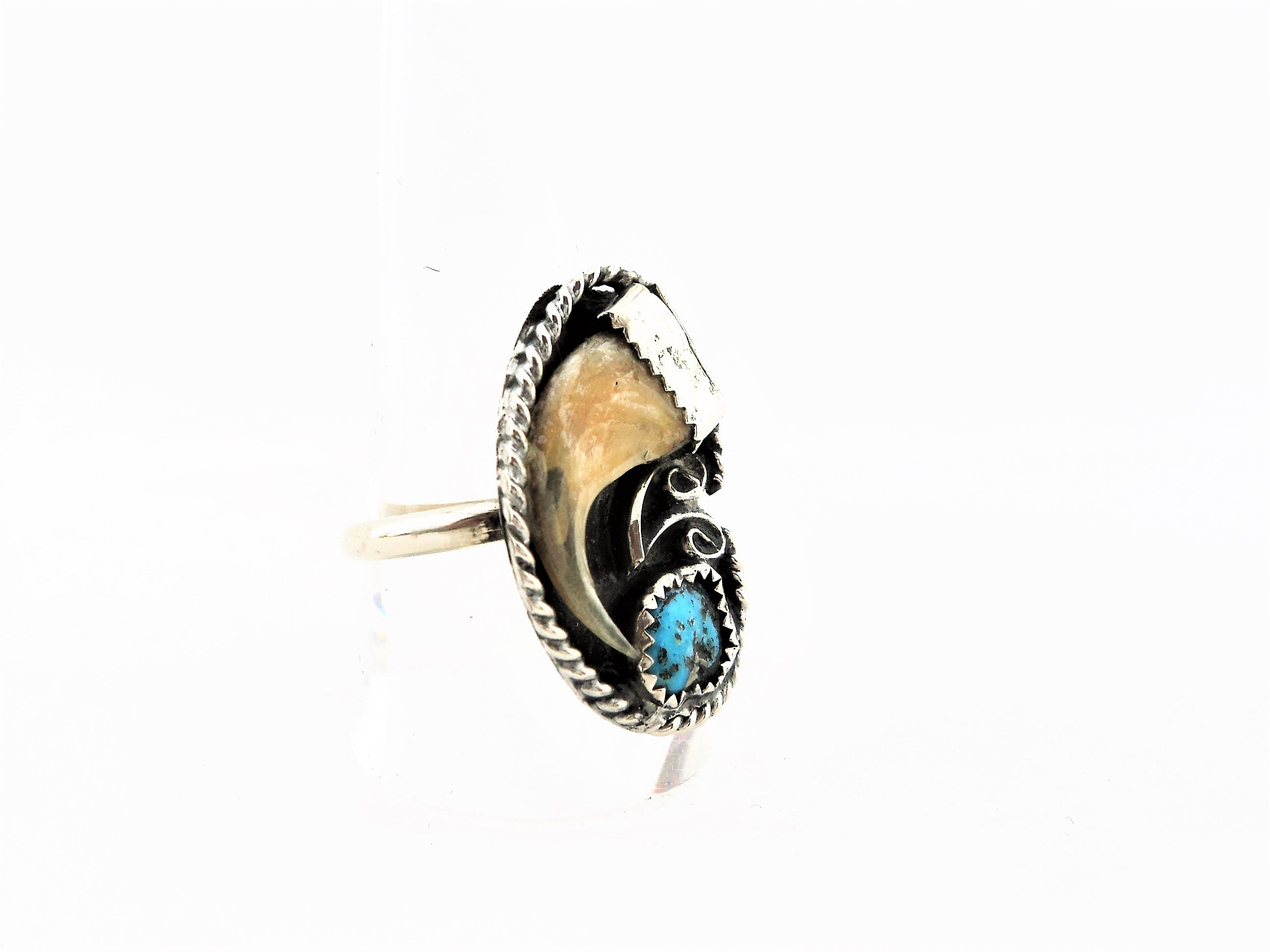 Silver Ring with Animal Claw and Turquoise