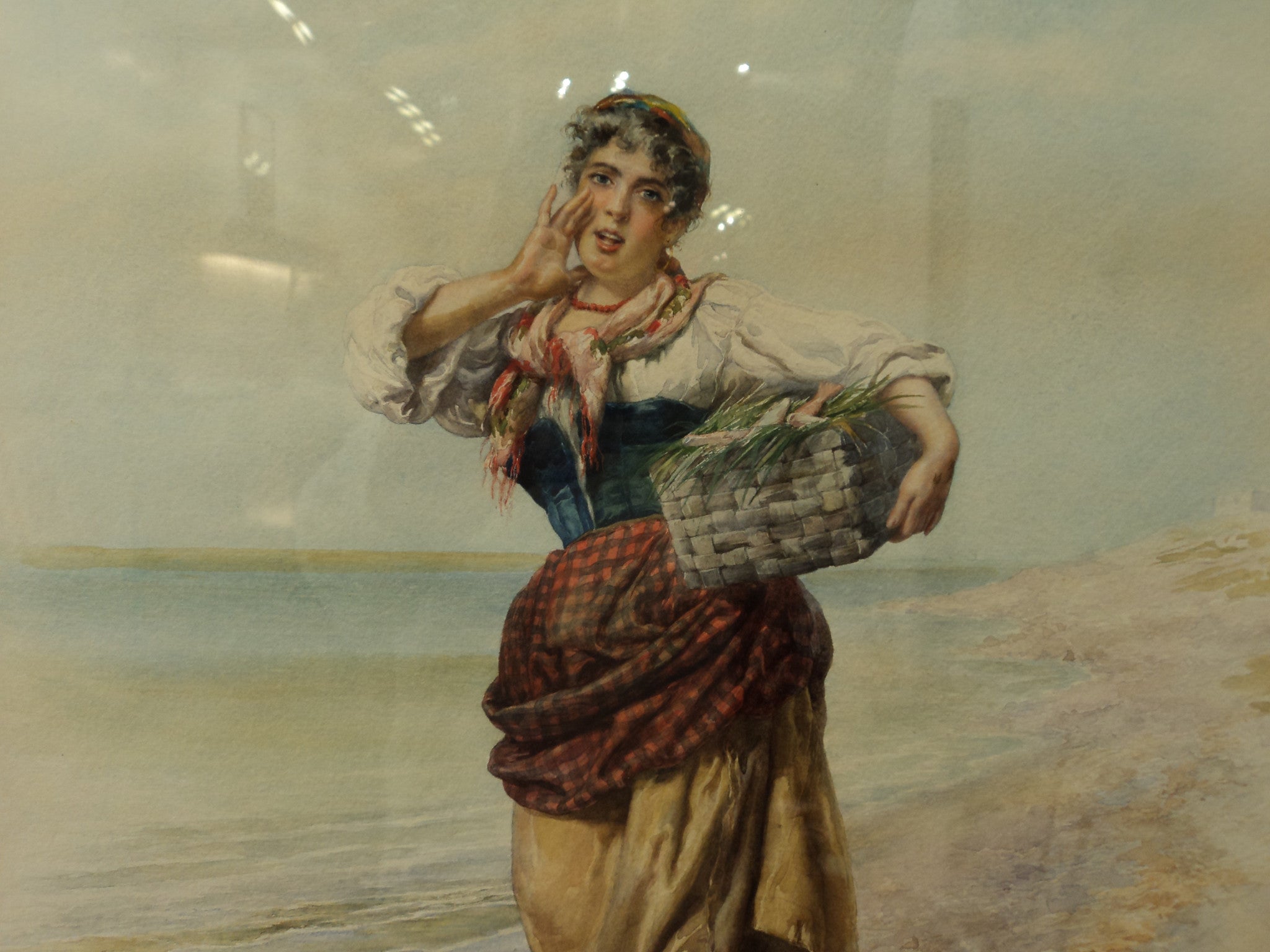 Pietro Gabrini (1856-1926) Woman w/Basket At Sea