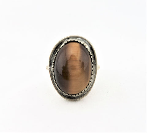 Vintage 800 Silver and Tiger Eye Cabochon Ring