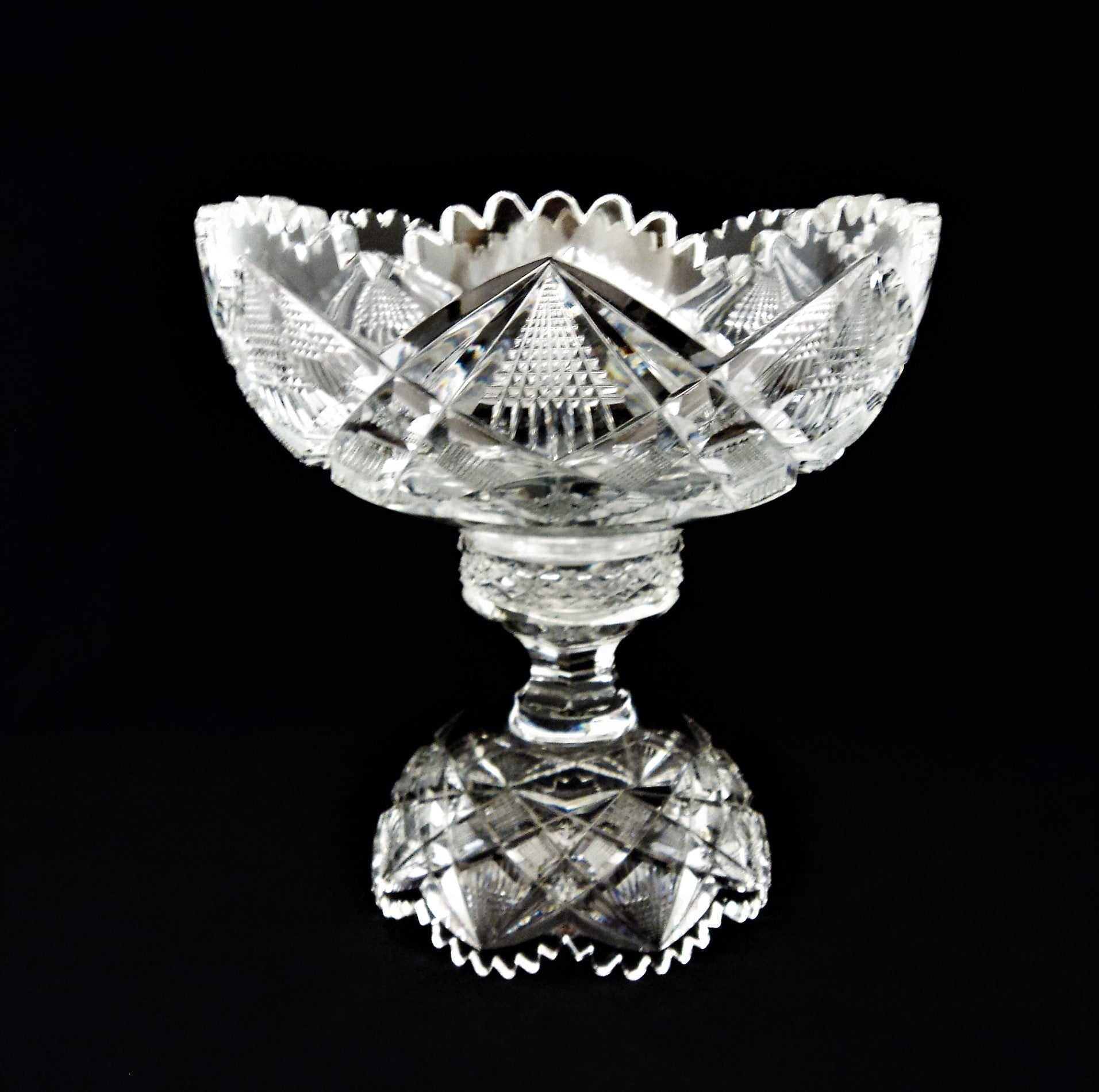 Vintage European Cut Crystal Fruit Bowl with Pedestal