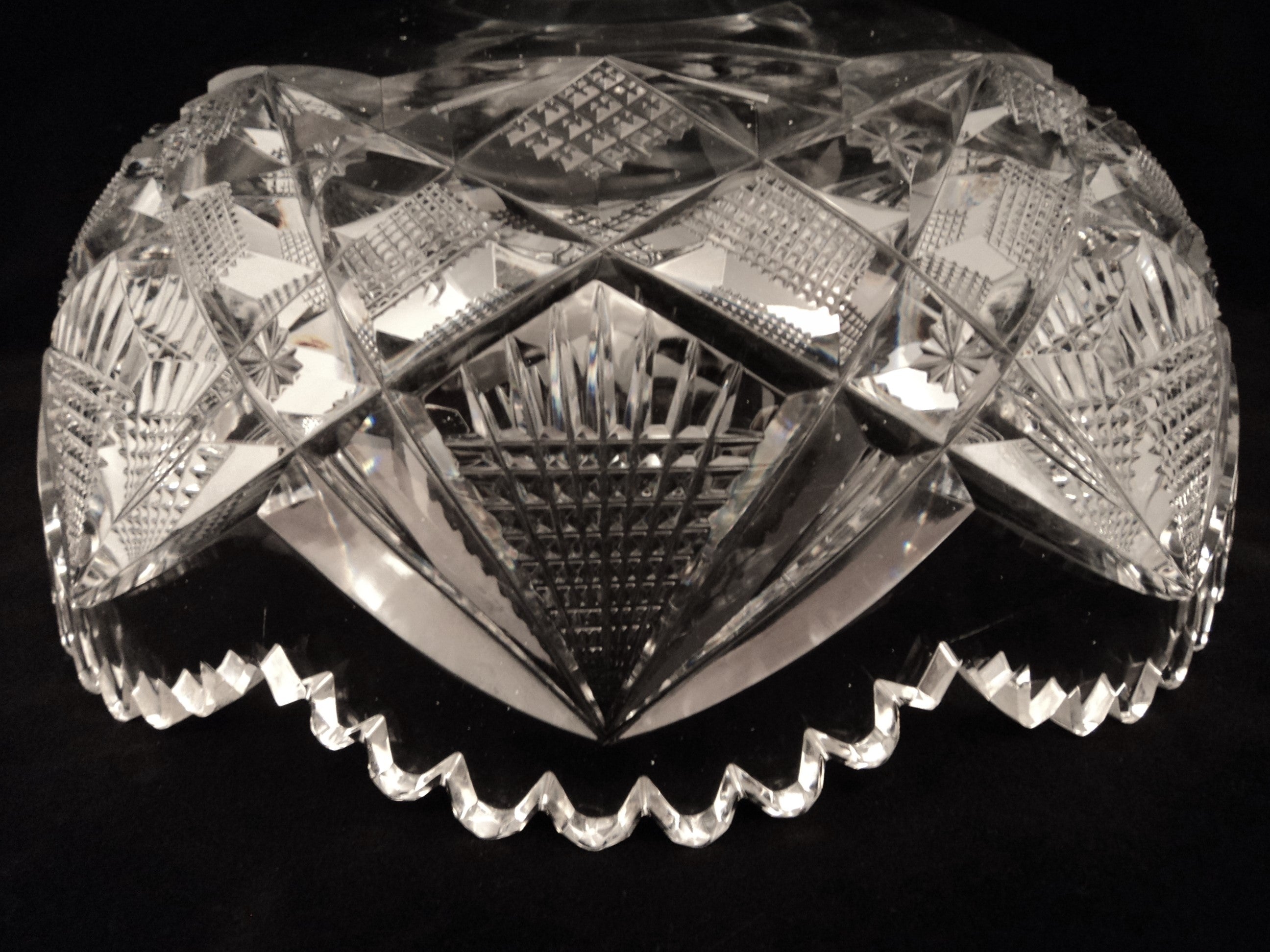 Vintage European Cut Crystal Fruit Bowl with Pedestal