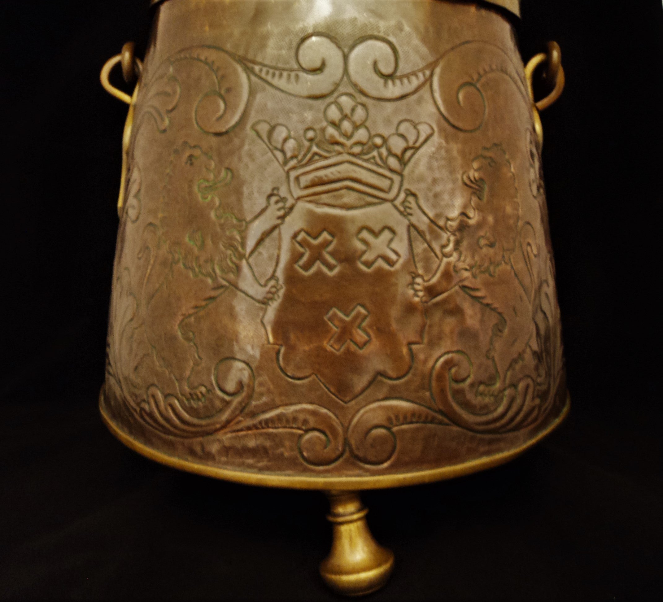 Antique Dutch Copper and Brass Footed Coal Hod