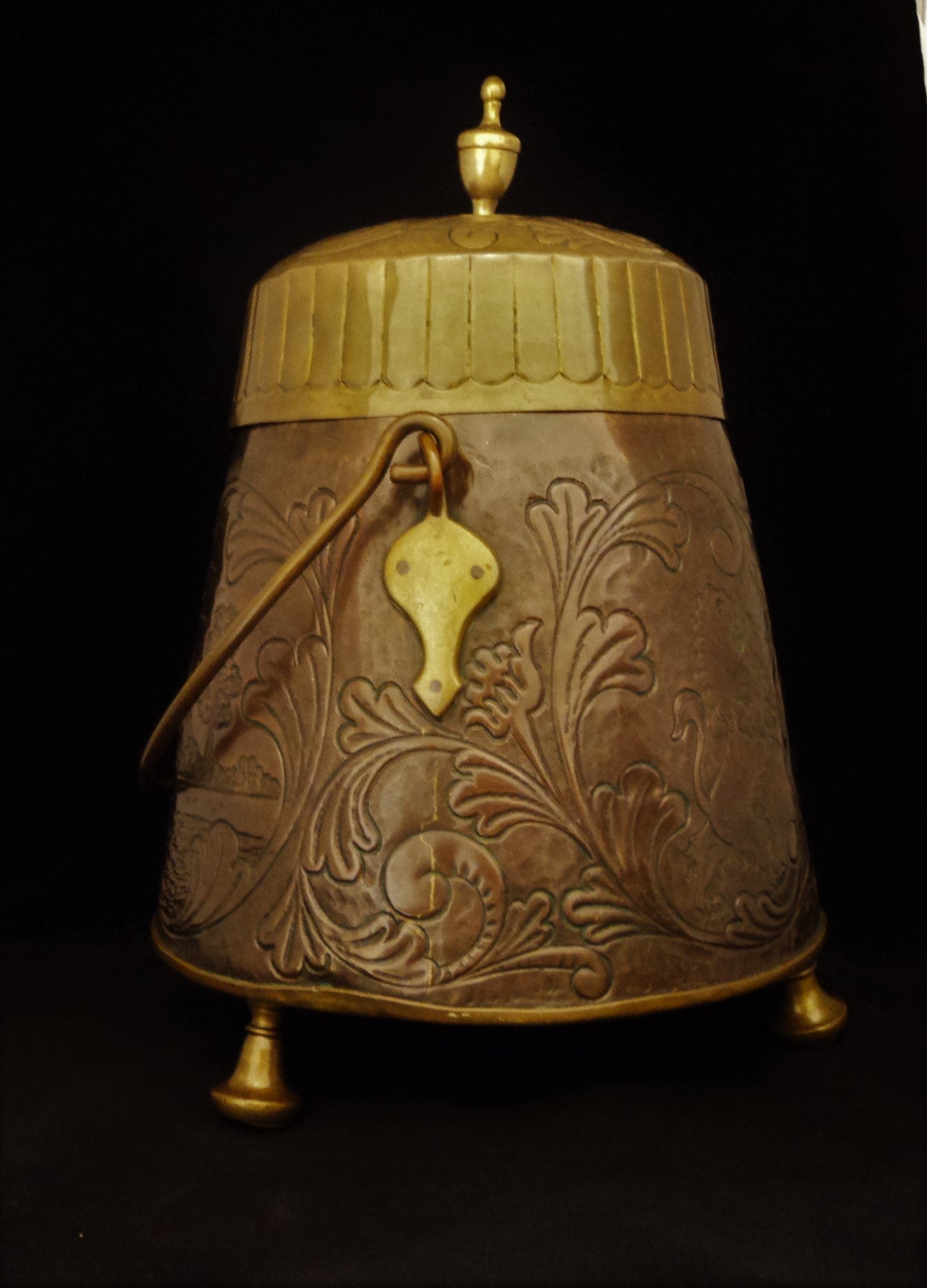 Antique Dutch Copper and Brass Footed Coal Hod