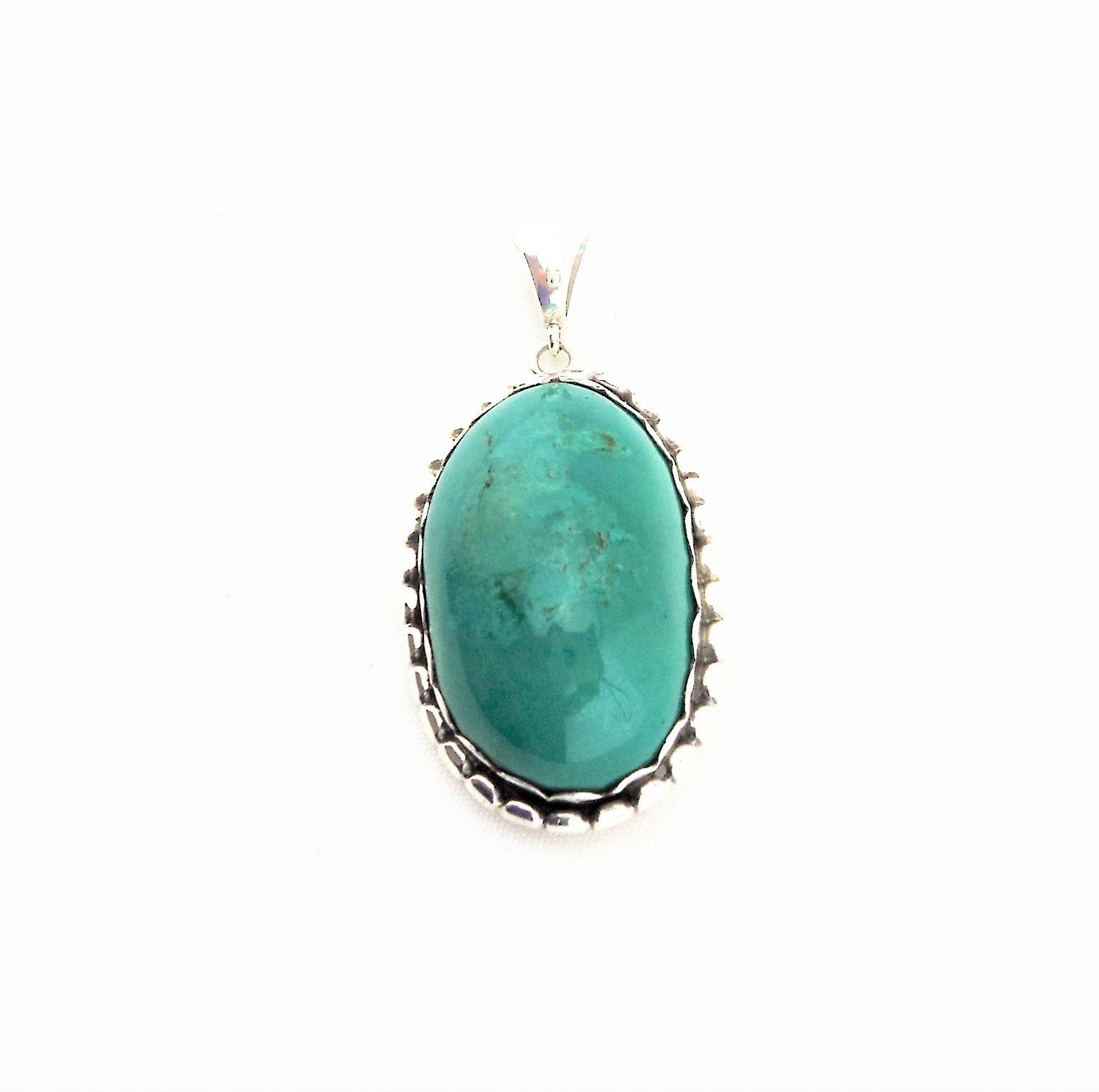Native American Sterling Silver and Turquoise Cabochon Pendant
