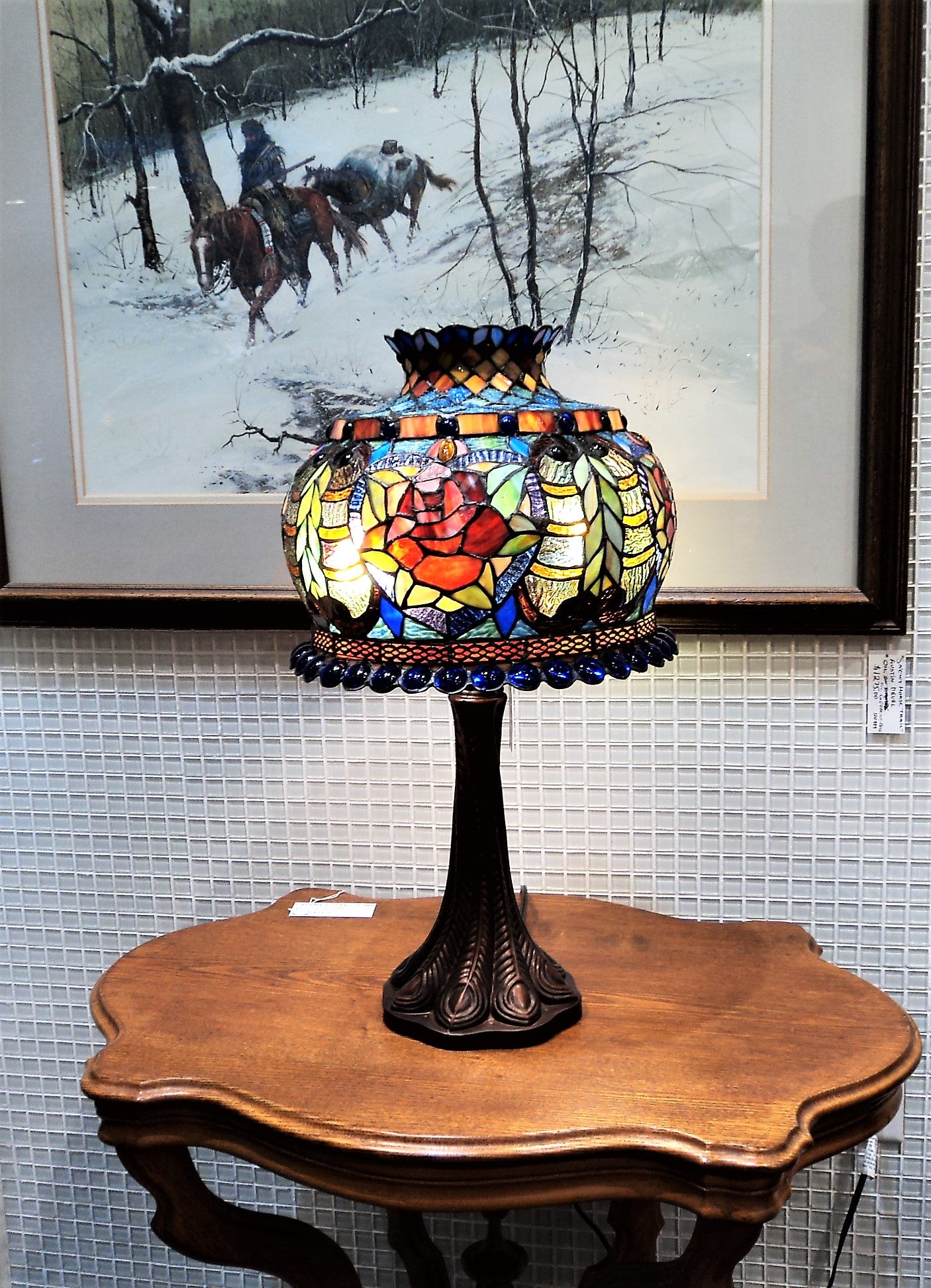 Vintage Tiffany Style Leaded Glass Lamp