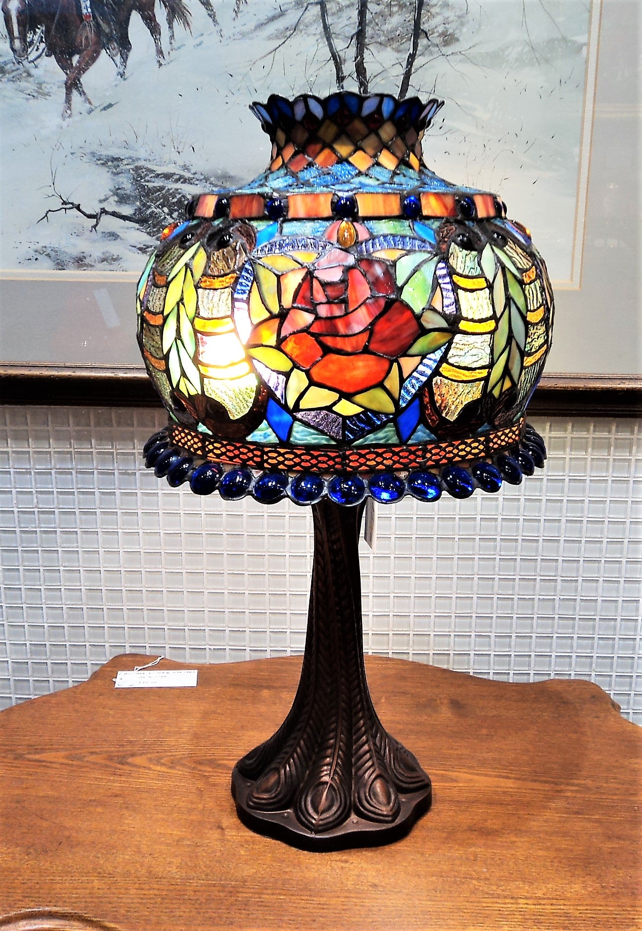 Vintage Tiffany Style Leaded Glass Lamp