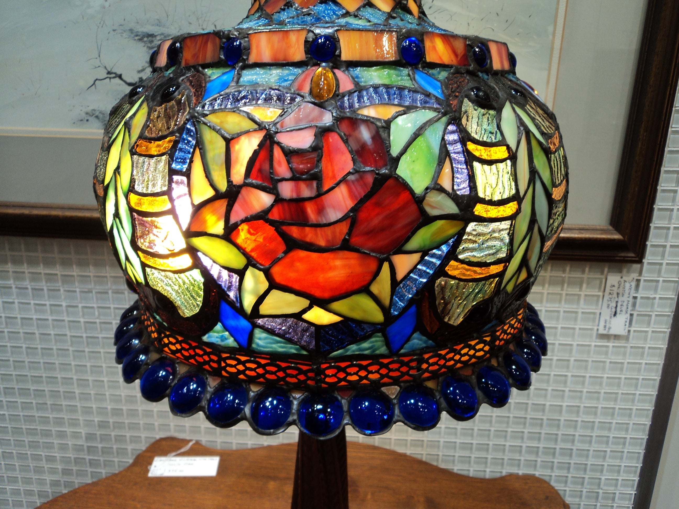 Vintage Tiffany Style Leaded Glass Lamp