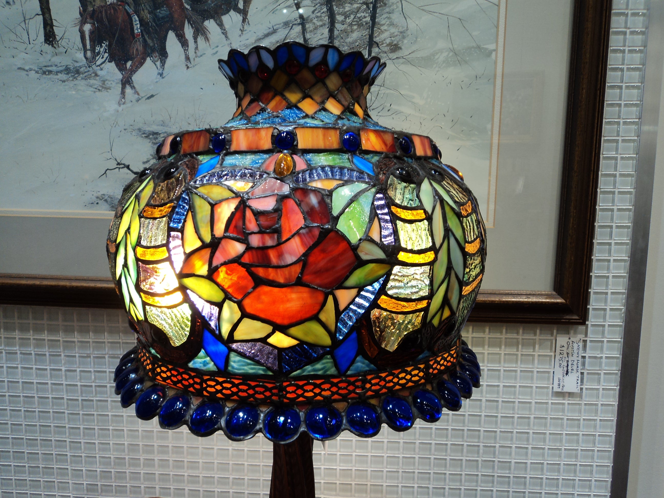 Vintage Tiffany Style Leaded Glass Lamp