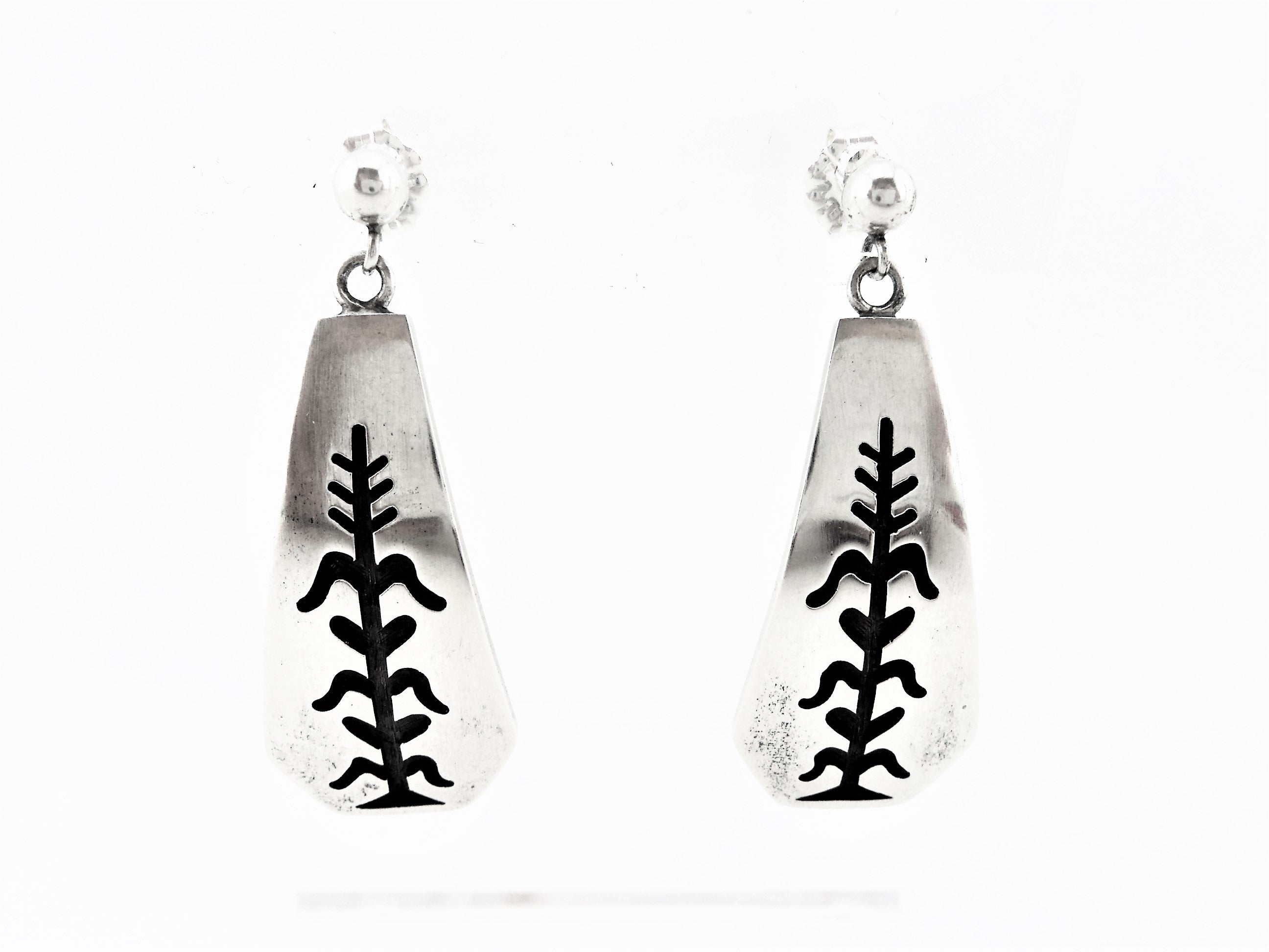 Hopi Corn Stalk Sterling Silver Overlay Earrings