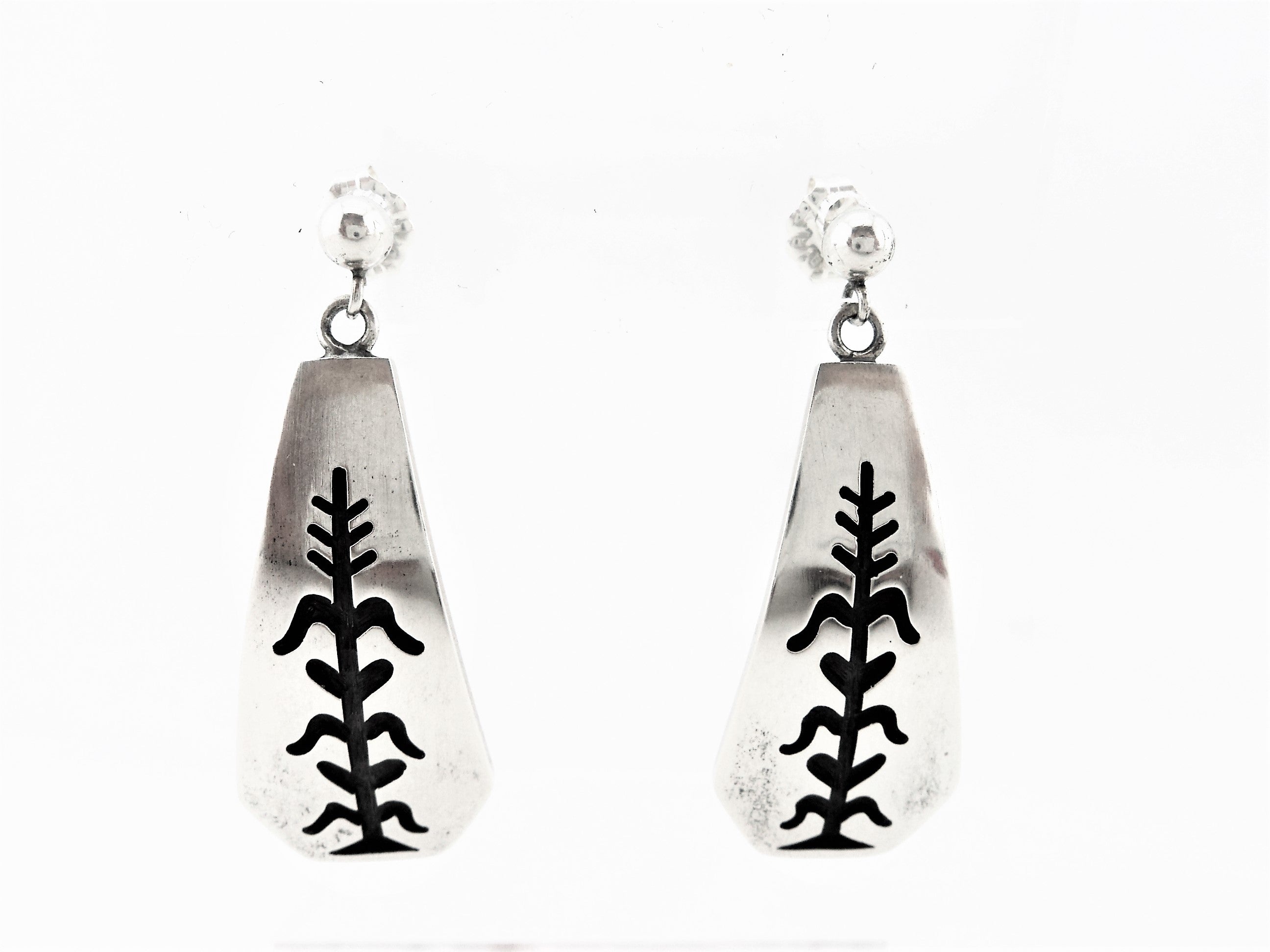 Hopi Corn Stalk Sterling Silver Overlay Earrings