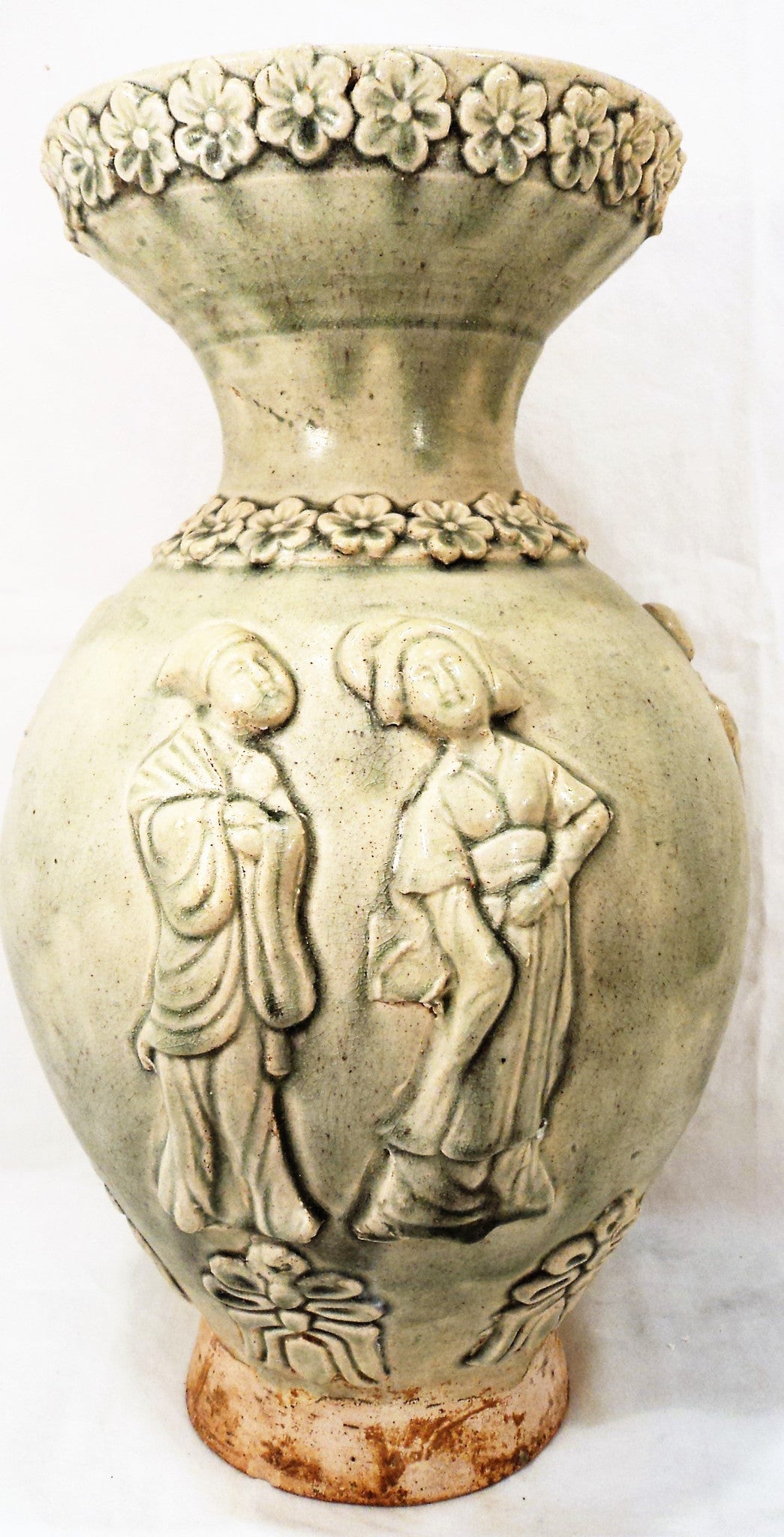 Celadon Glazed Figural Vase with Floral Rim