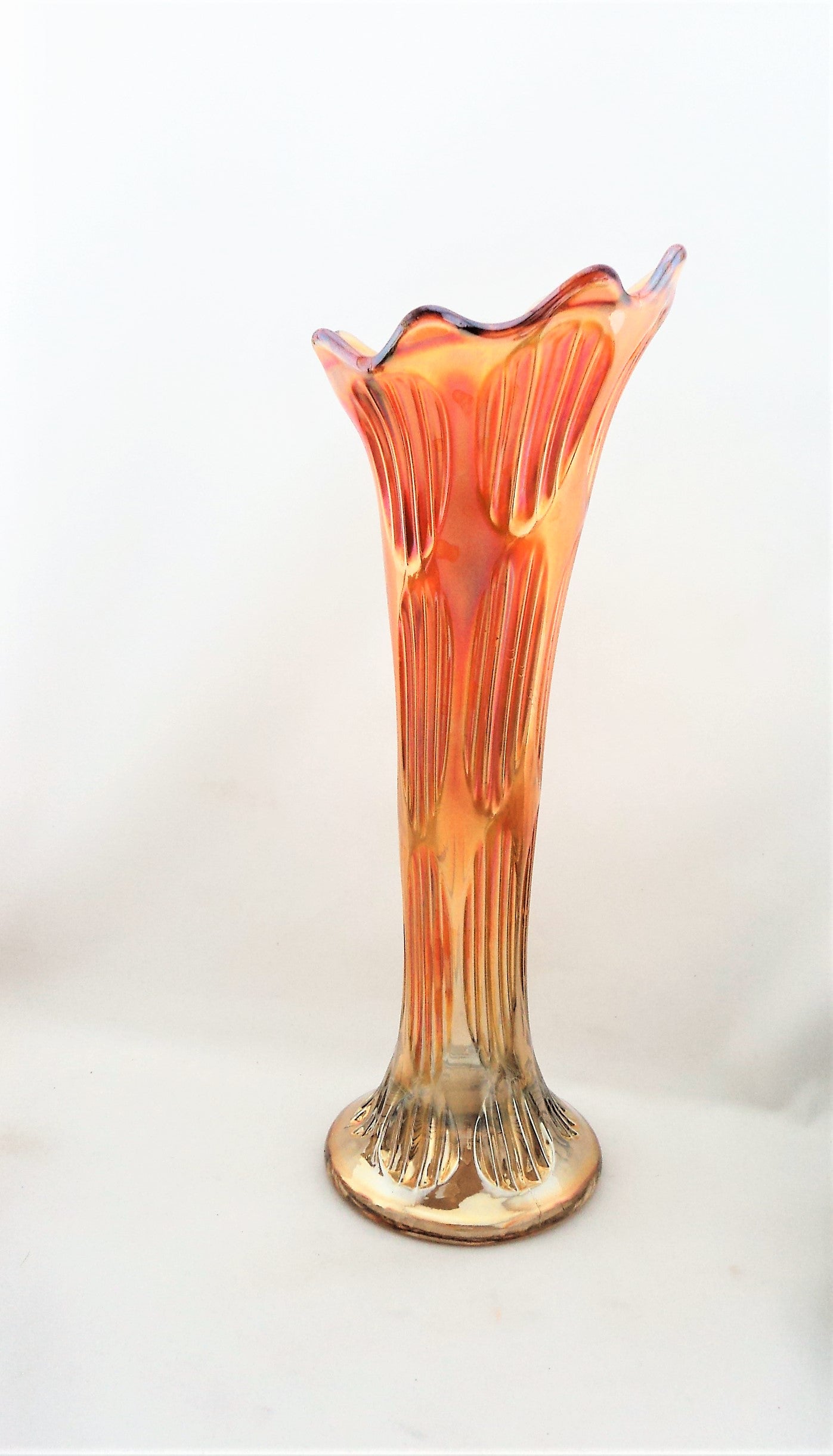 Fenton Diamond and Rib Marigold Carnival Glass Vase
