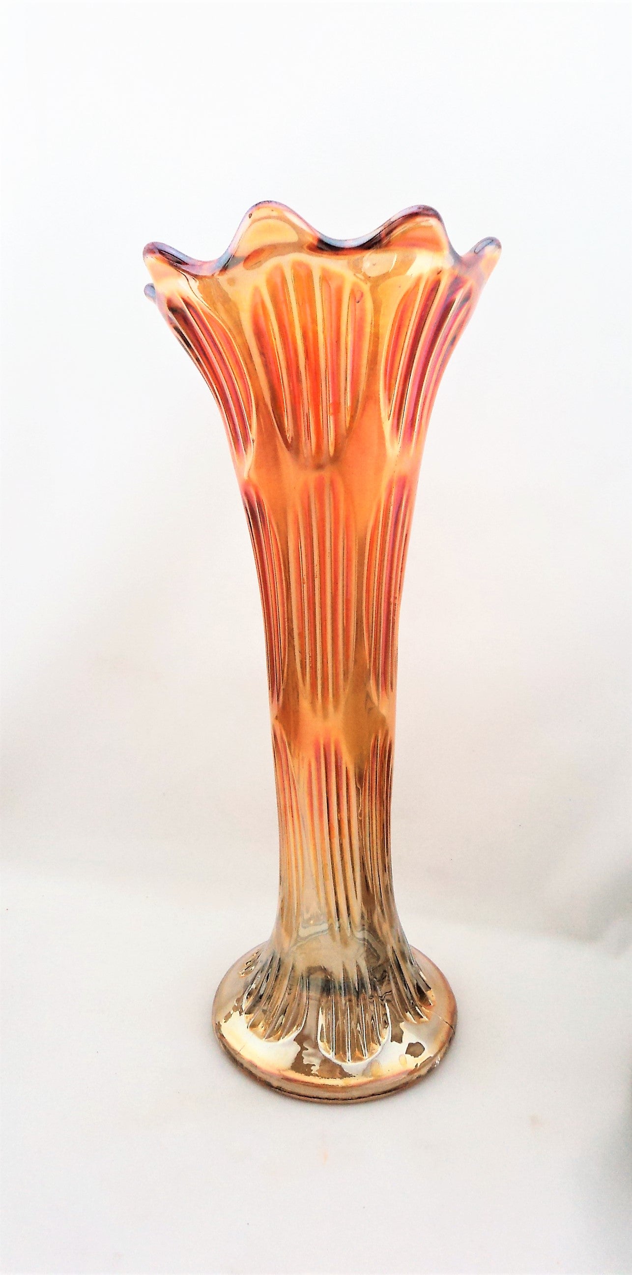 Fenton Diamond and Rib Marigold Carnival Glass Vase