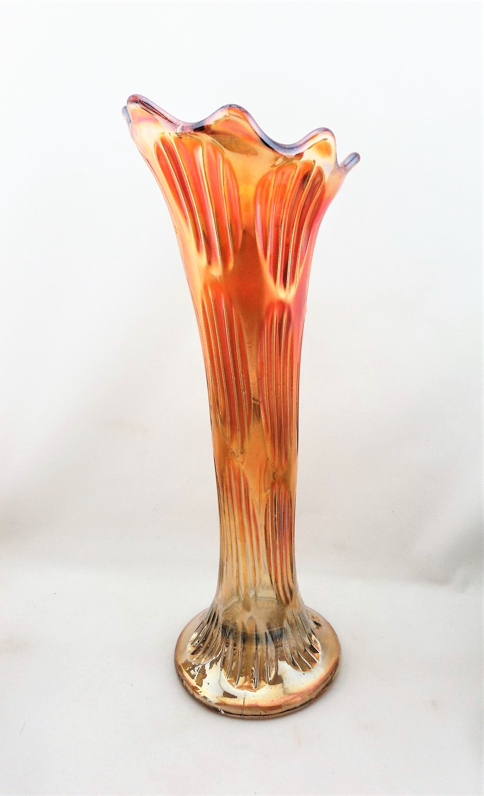 Fenton Diamond and Rib Marigold Carnival Glass Vase