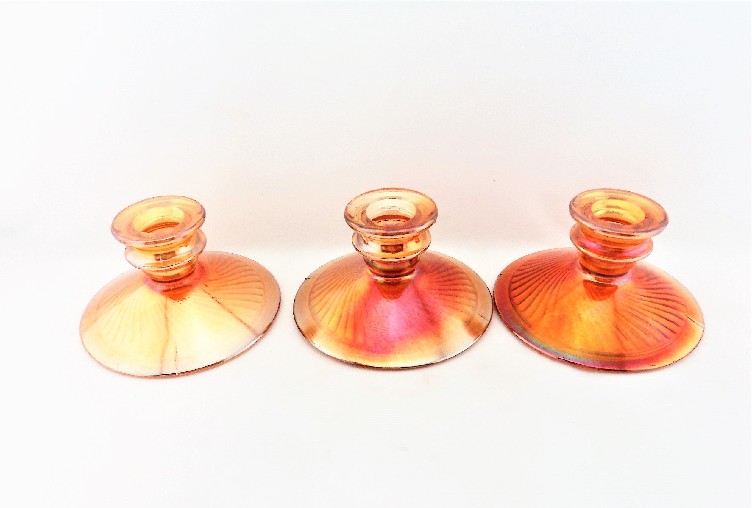 Set of Three Carnival Glass Candle Holders