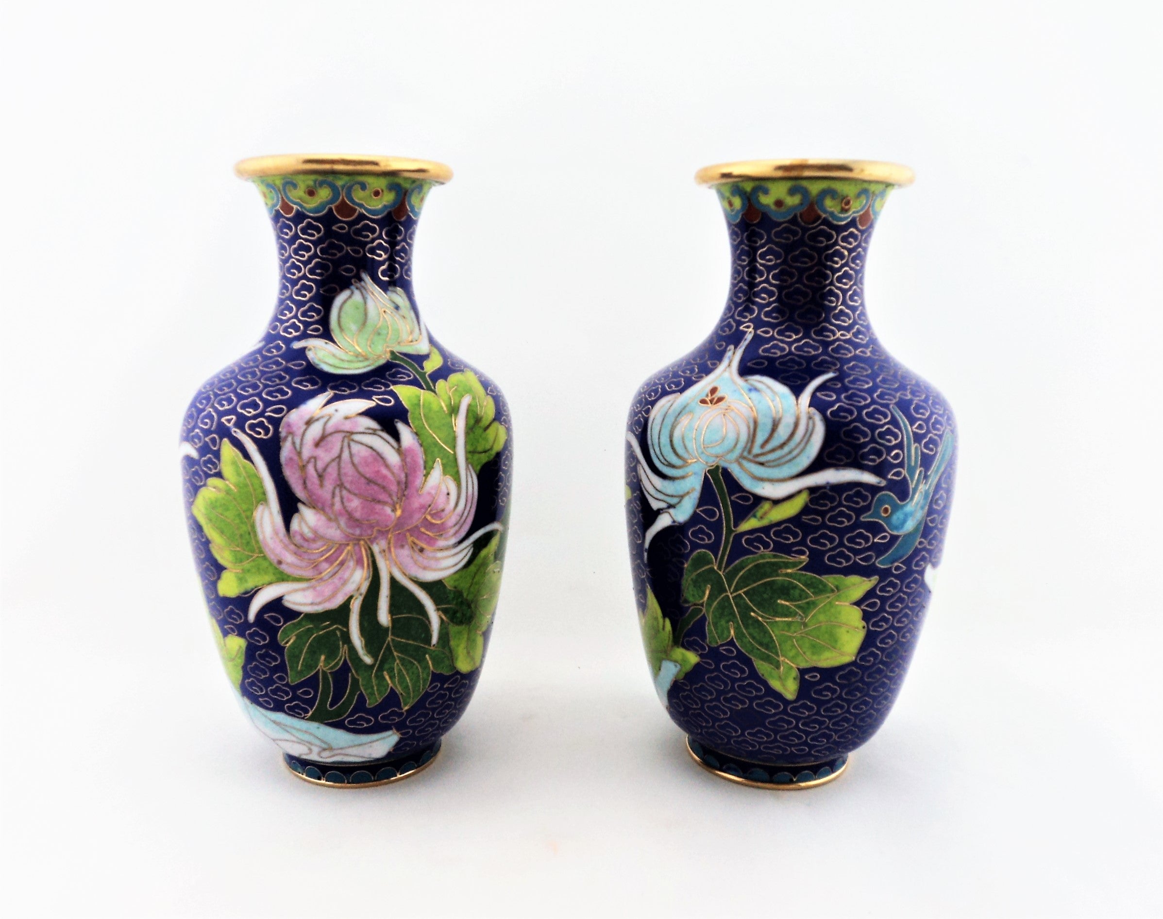 Vintage Blue Floral Cloisonne Vase