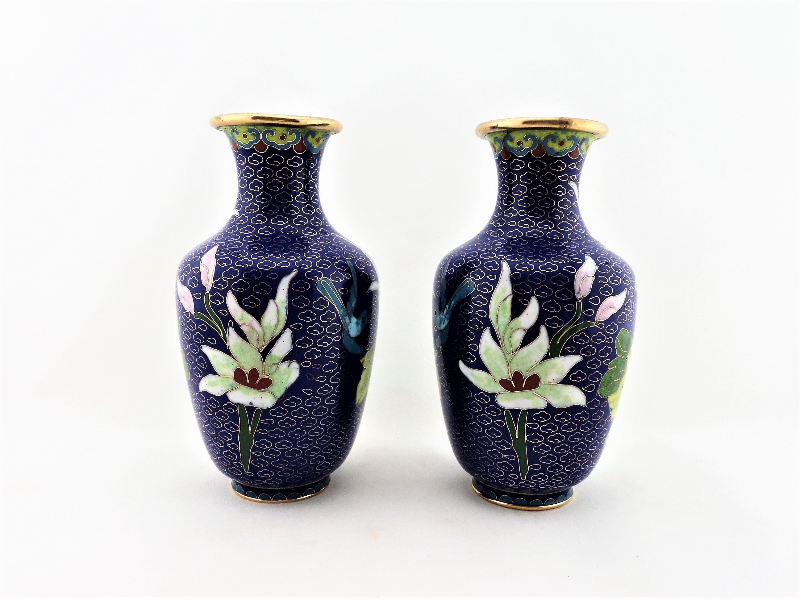 Vintage Blue Floral Cloisonne Vase