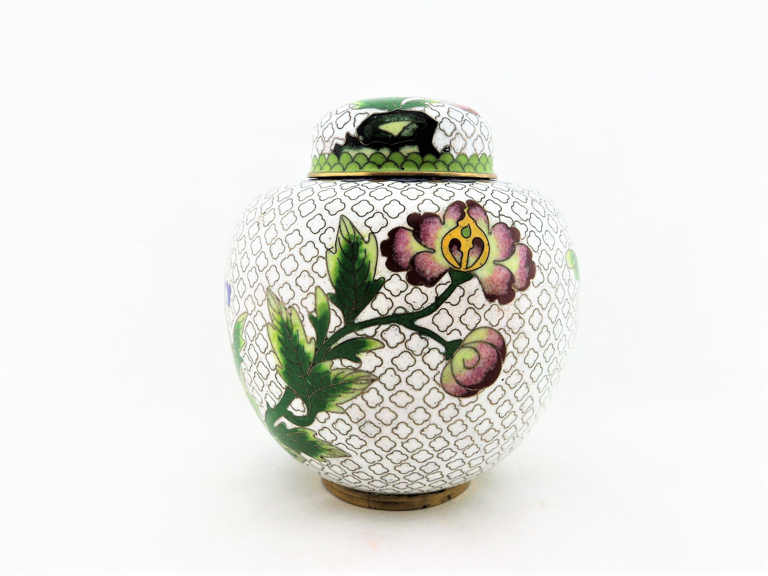 Vintage White Cloisonne Ginger Jar