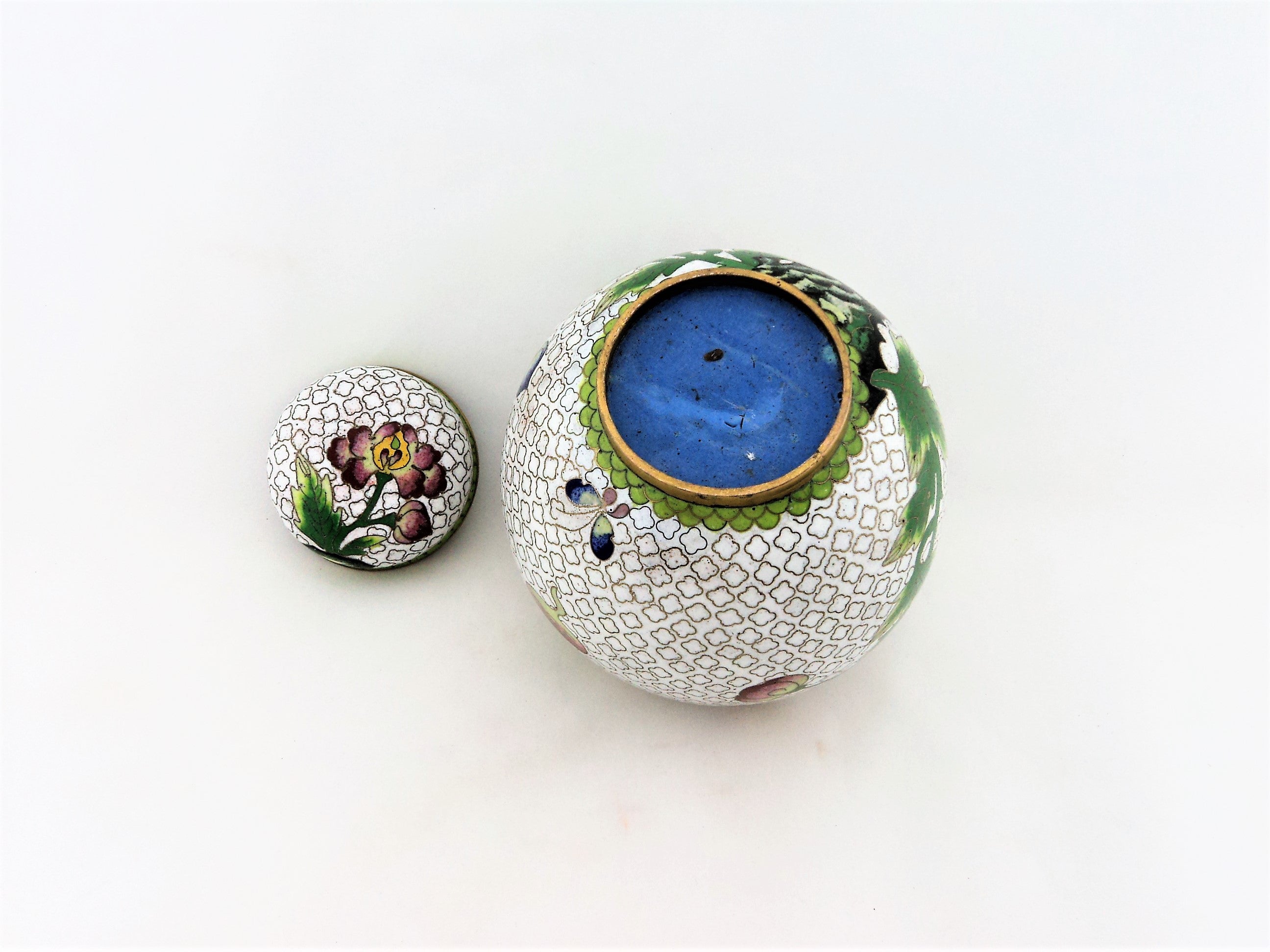 Vintage White Cloisonne Ginger Jar