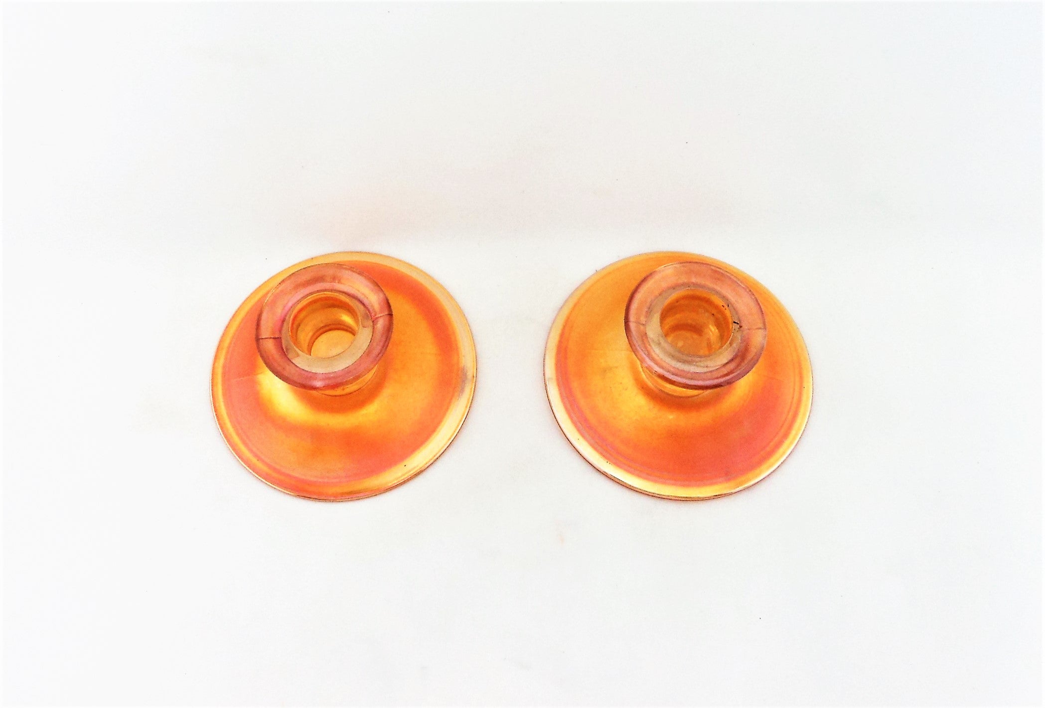 Vintage Carnival Glass Candle Holder Pair