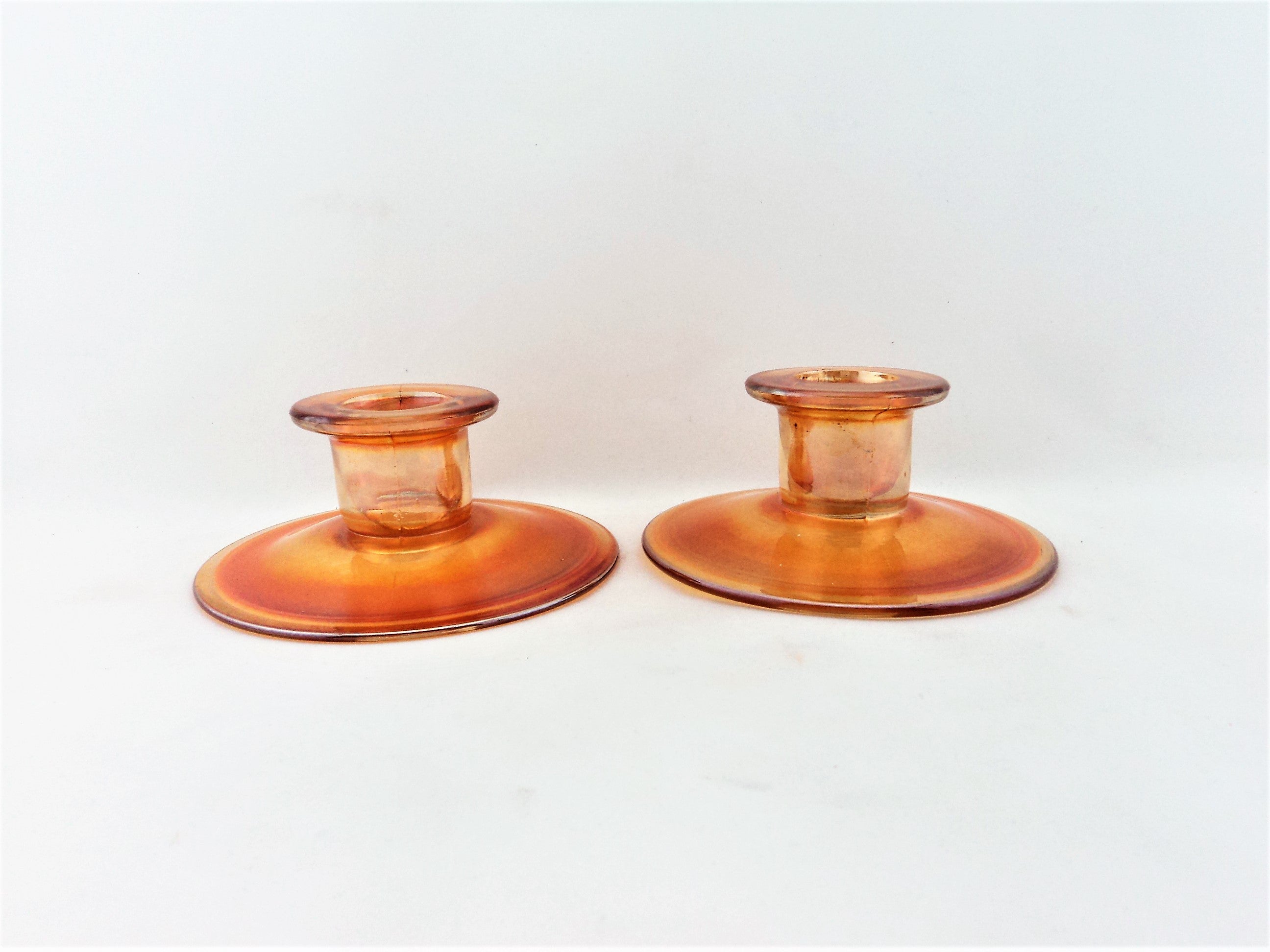 Vintage Carnival Glass Candle Holder Pair