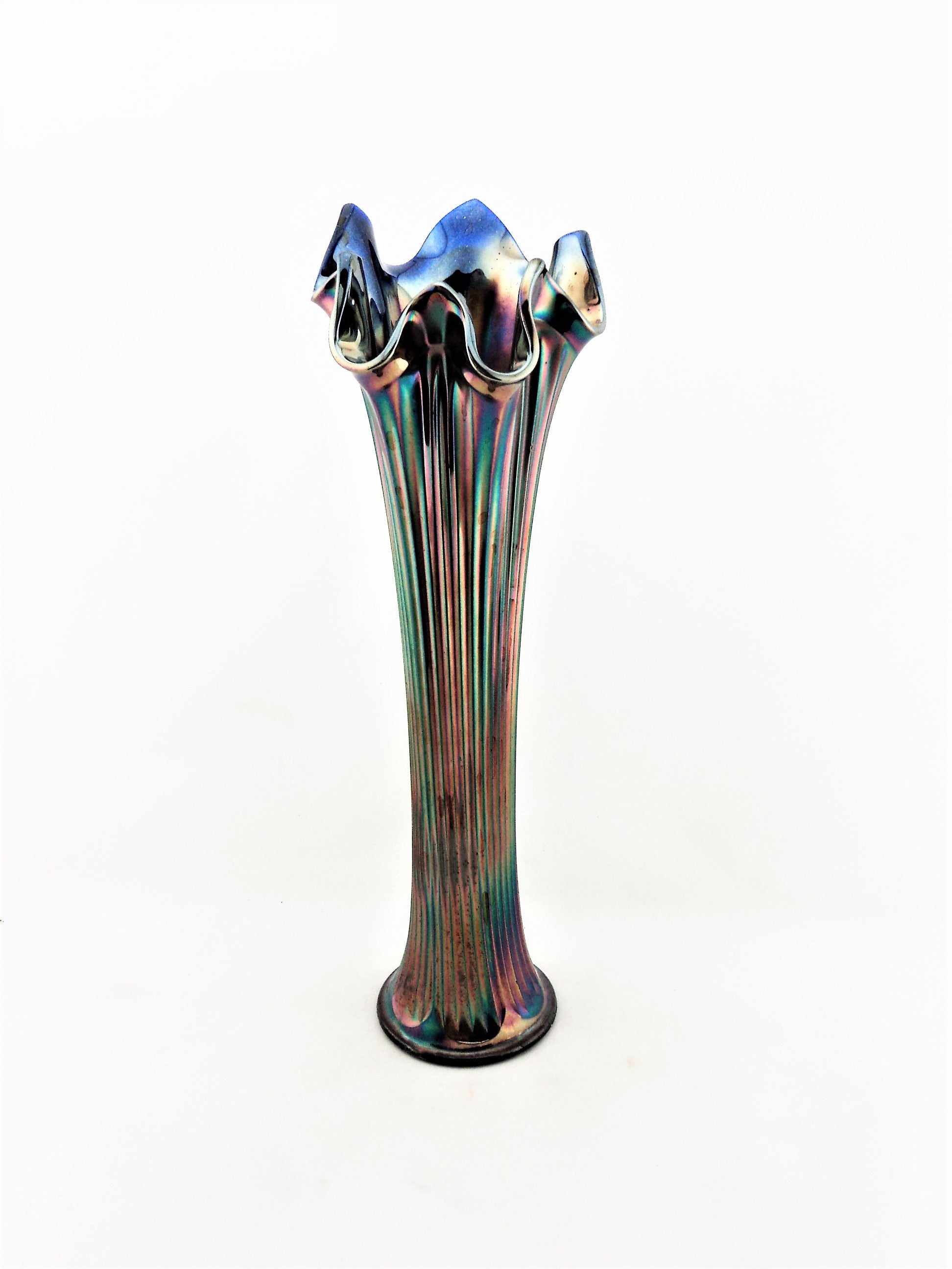 Vintage Fenton Cobalt Blue Fine Ribs Carnival Glass Vase