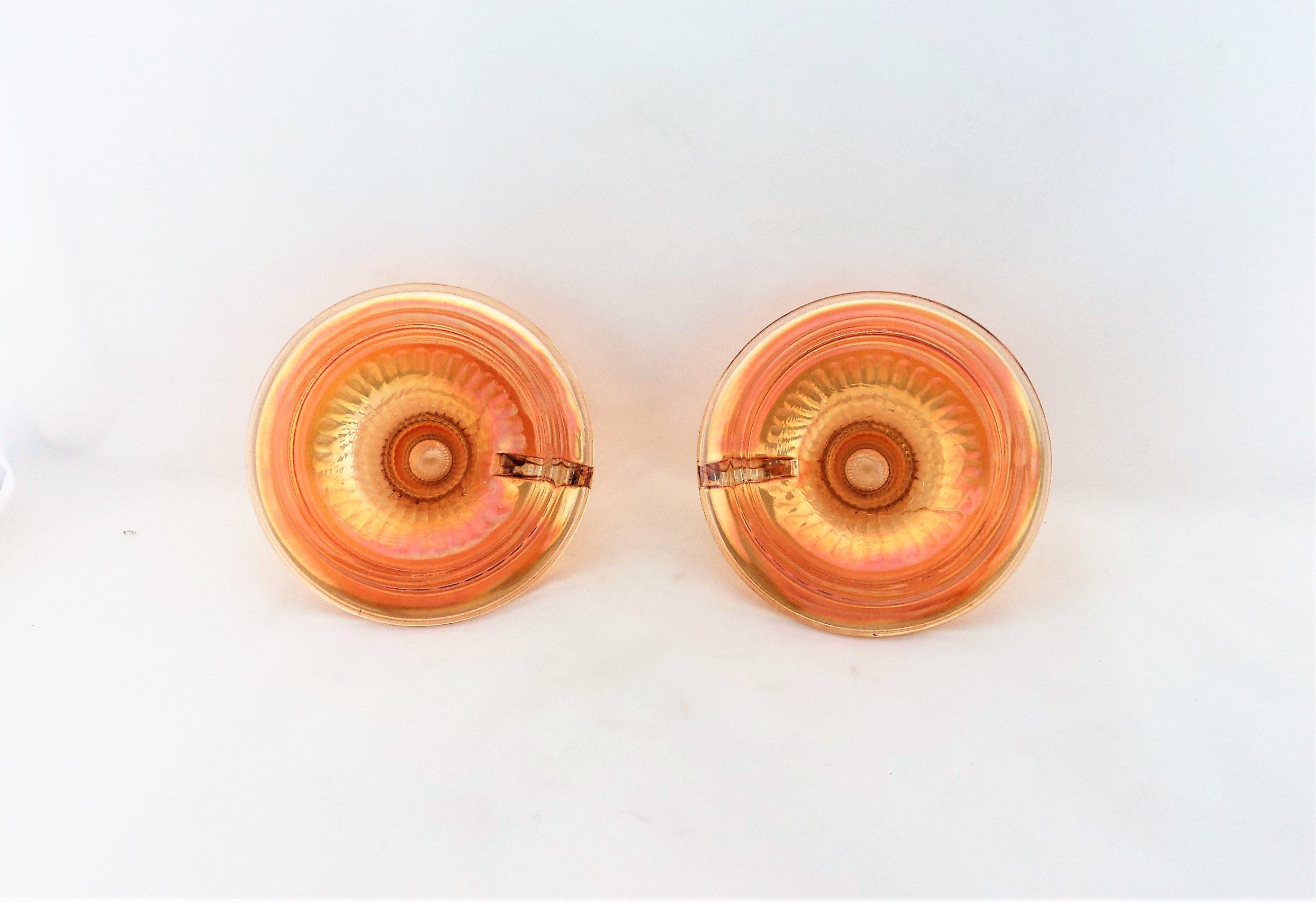 Vintage Marigold Carnival Glass Candle Holder Pair
