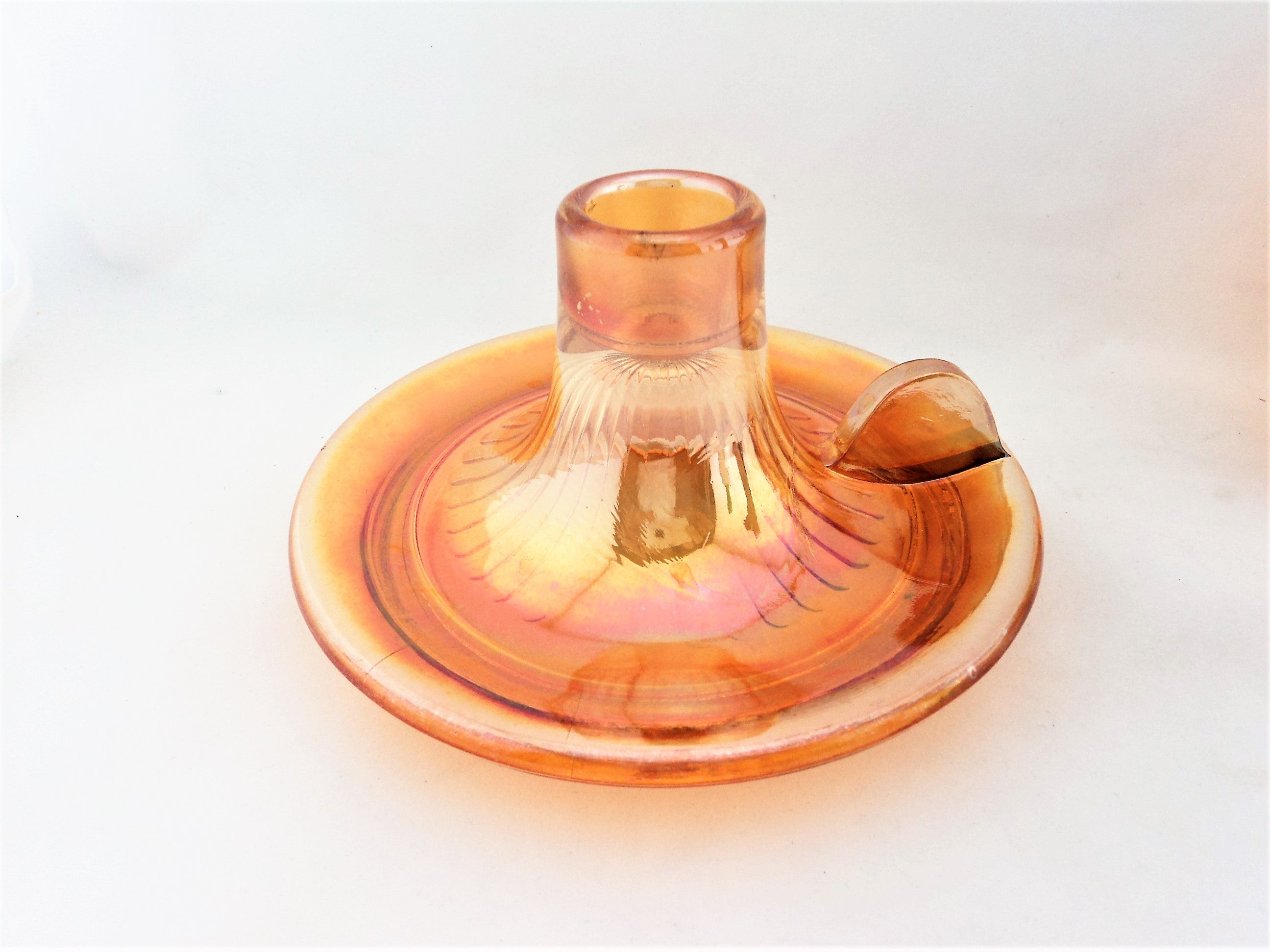 Vintage Marigold Carnival Glass Candle Holder Pair