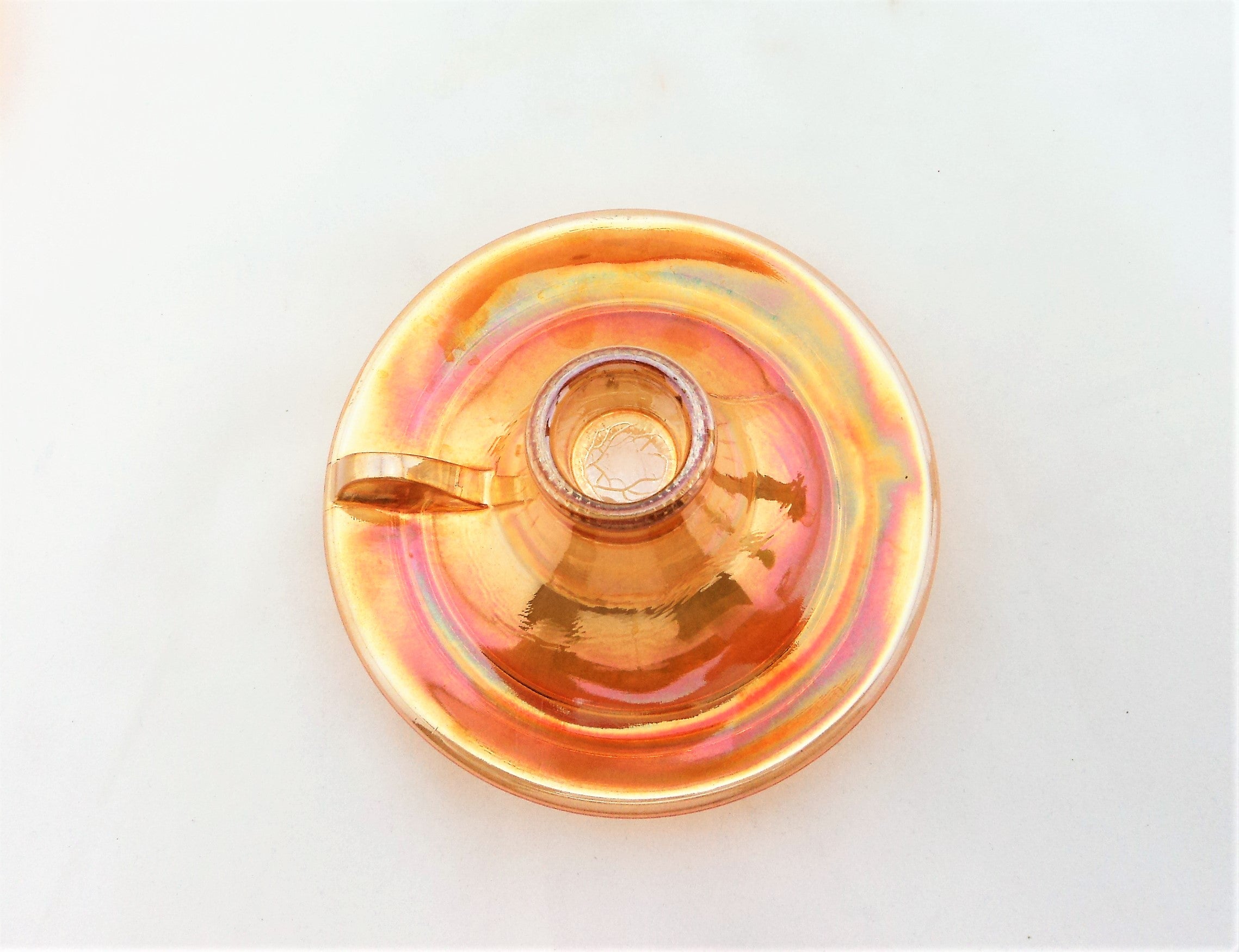 Vintage Marigold Carnival Glass Candle Holder Pair