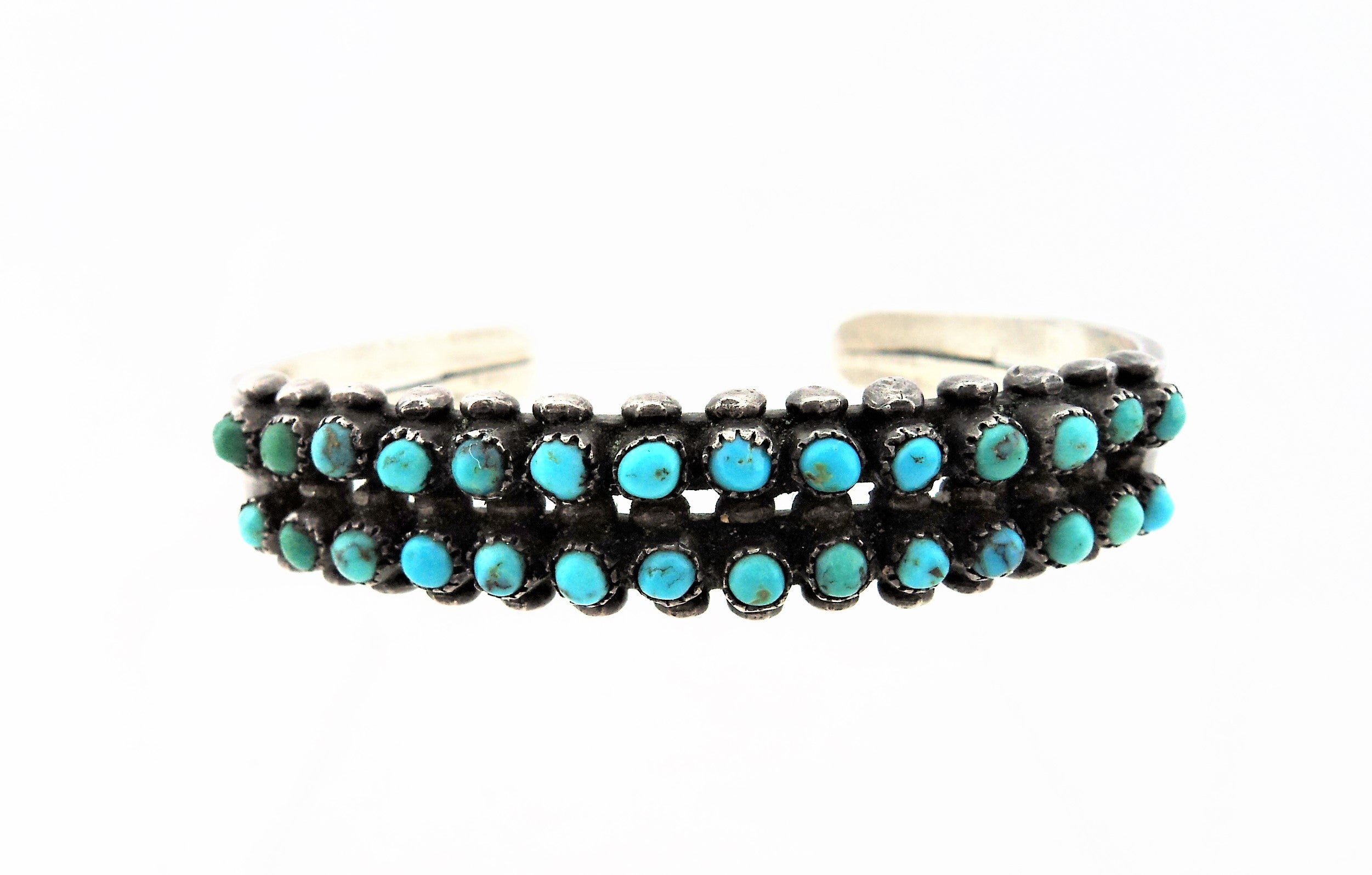 Old Zuni Turquoise Snake Eyes Petit Point Bracelet