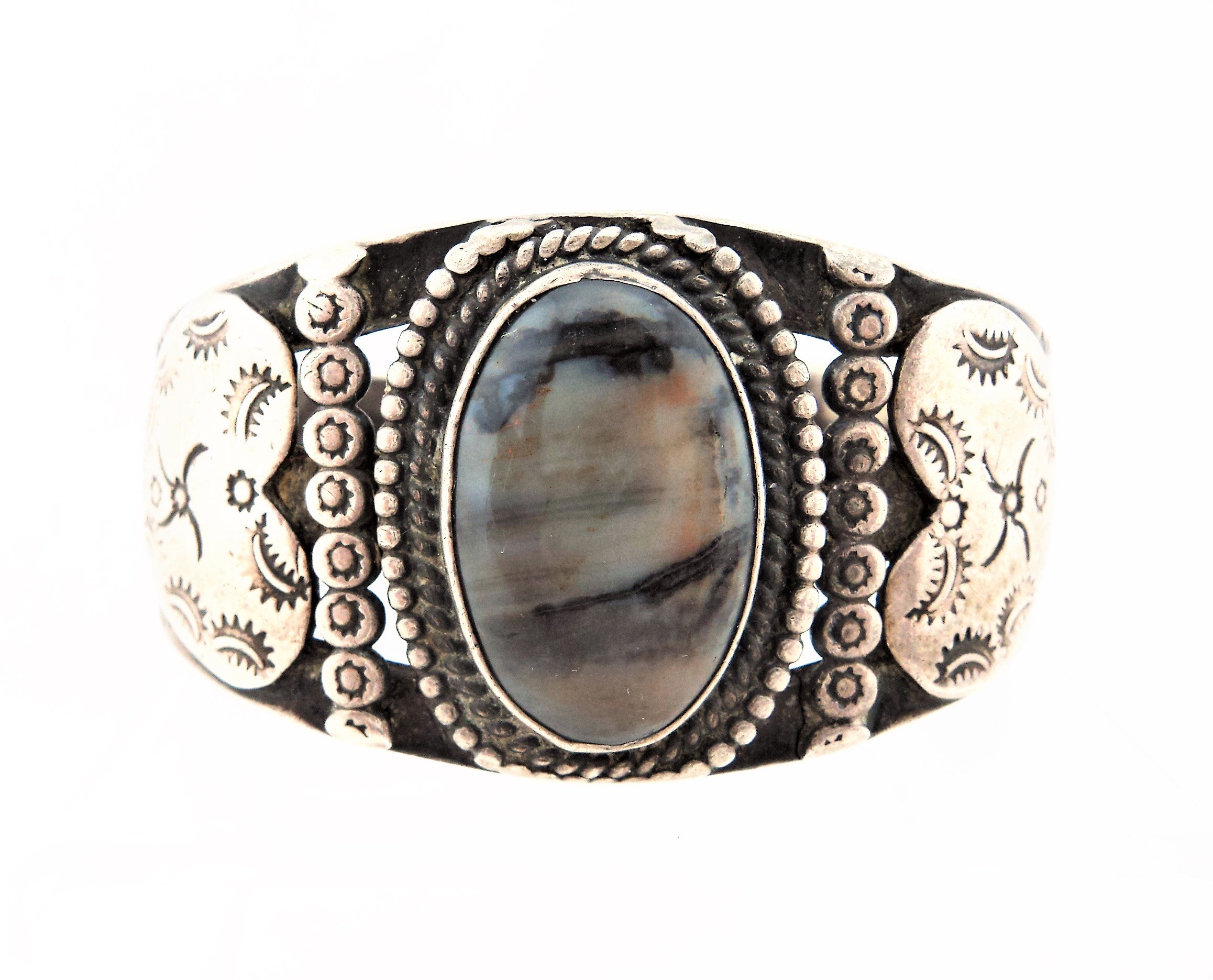 Antique Navajo Sterling Silver and Petrified Wood Bracelet