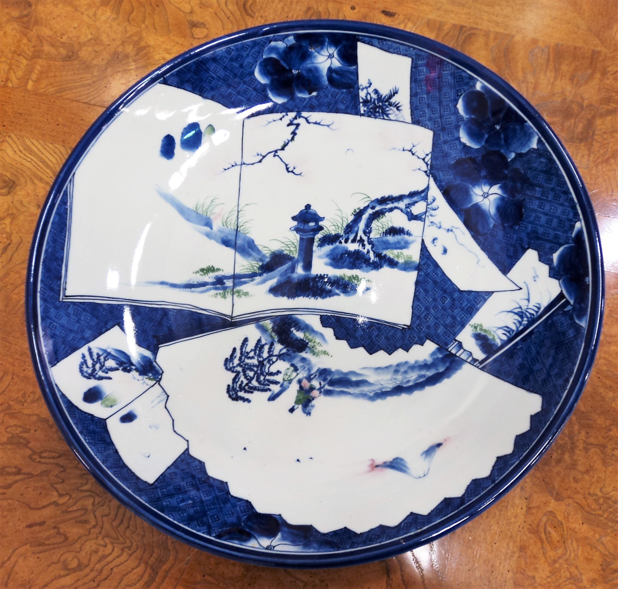 20th C. Japanese Porcelain Charger with Landscape