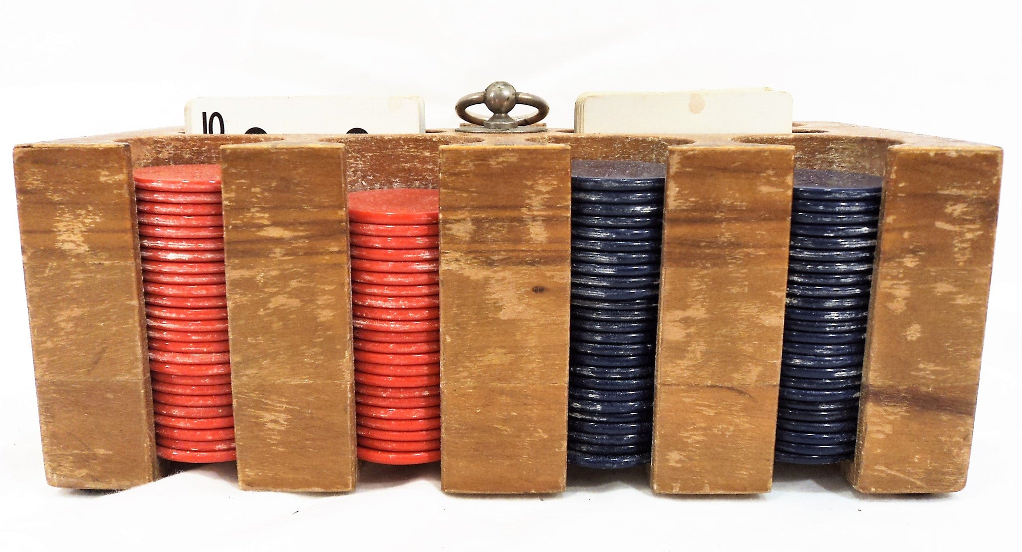 Antique Celluloid Poker Set with Carrier and Cards