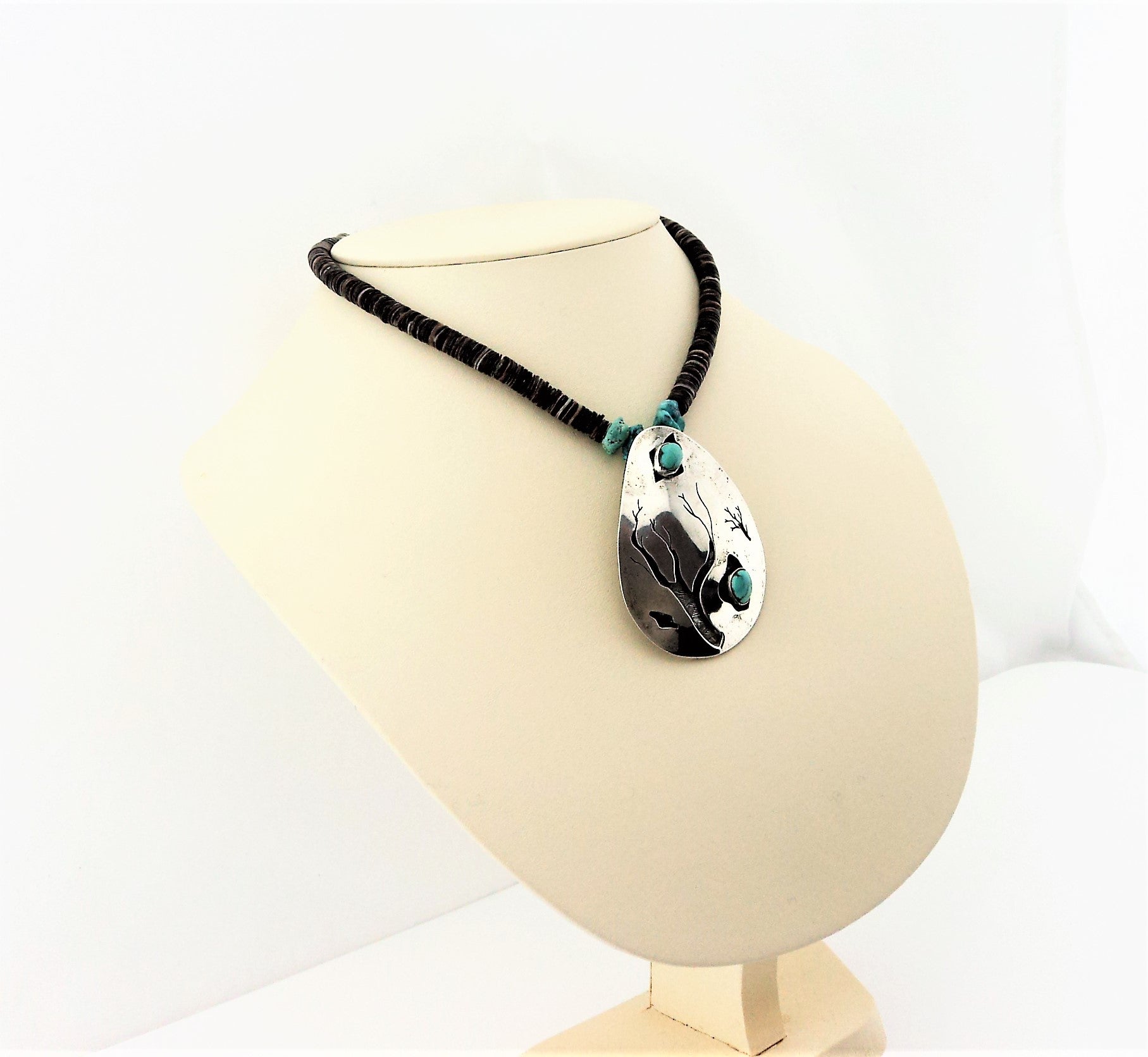 Shell Turquoise Sterling Silver Overlay Necklace