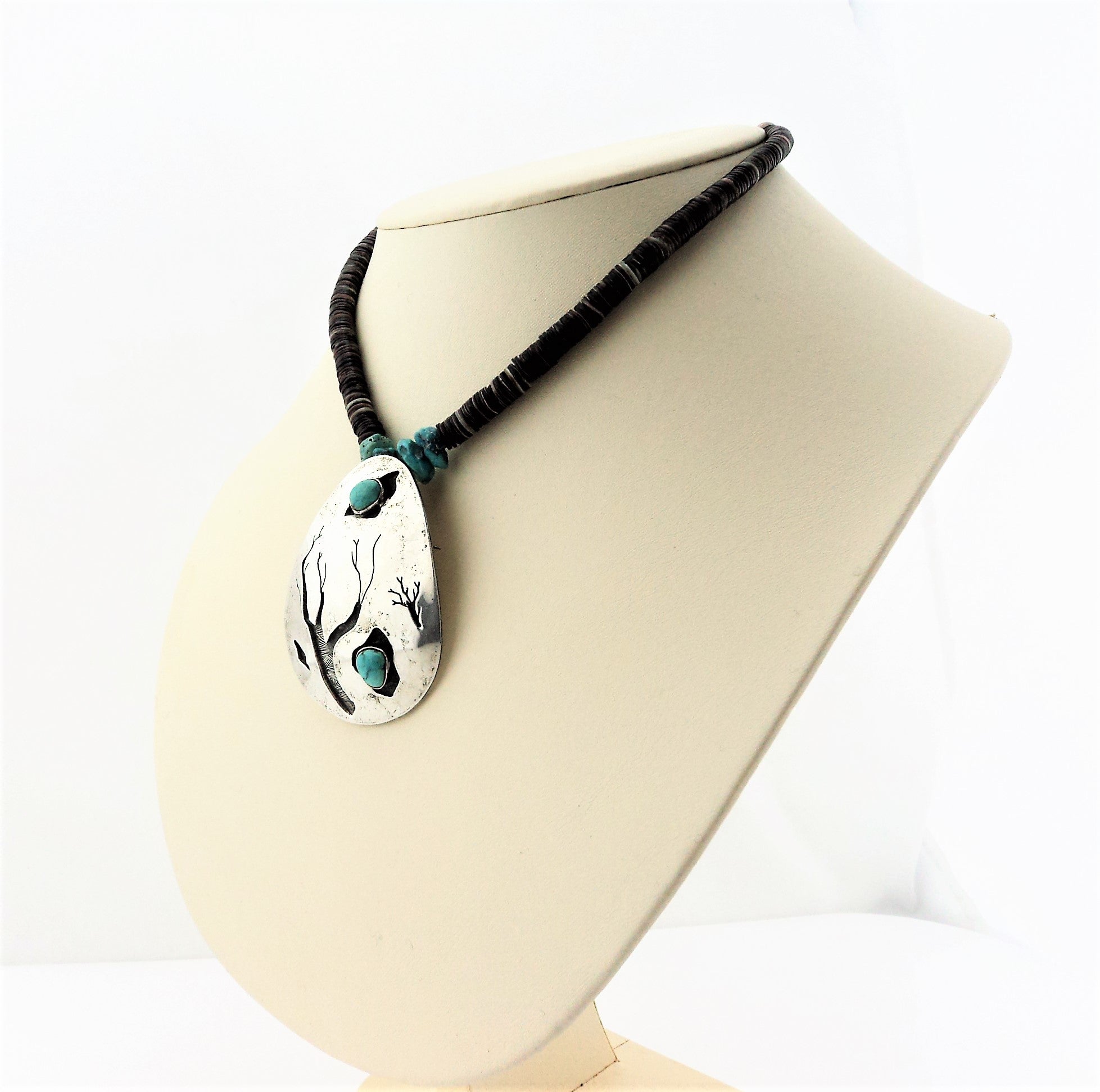 Shell Turquoise Sterling Silver Overlay Necklace