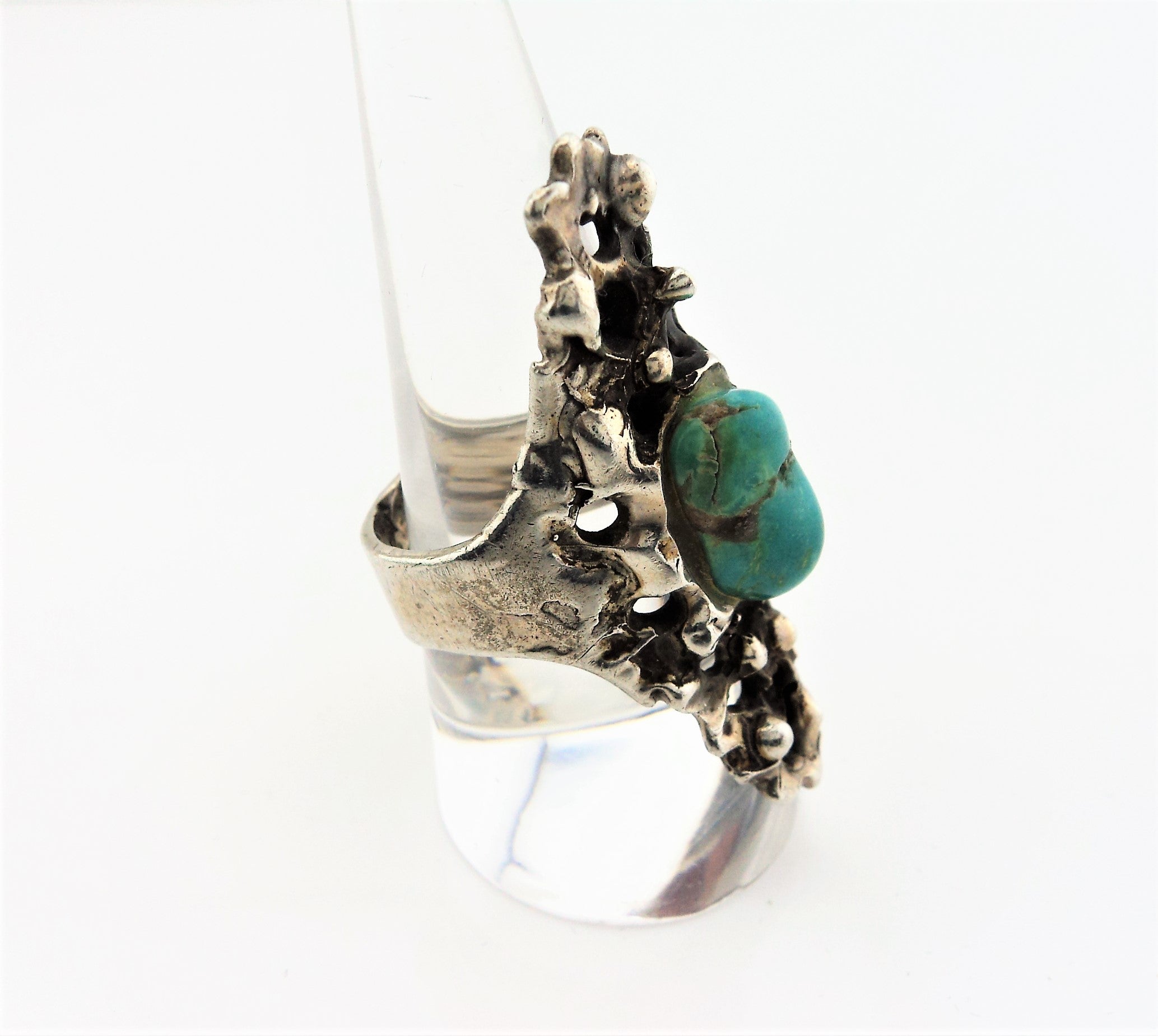 Sand Cast Sterling Silver Turquoise Ring