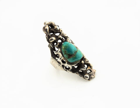 Sand Cast Sterling Silver Turquoise Ring