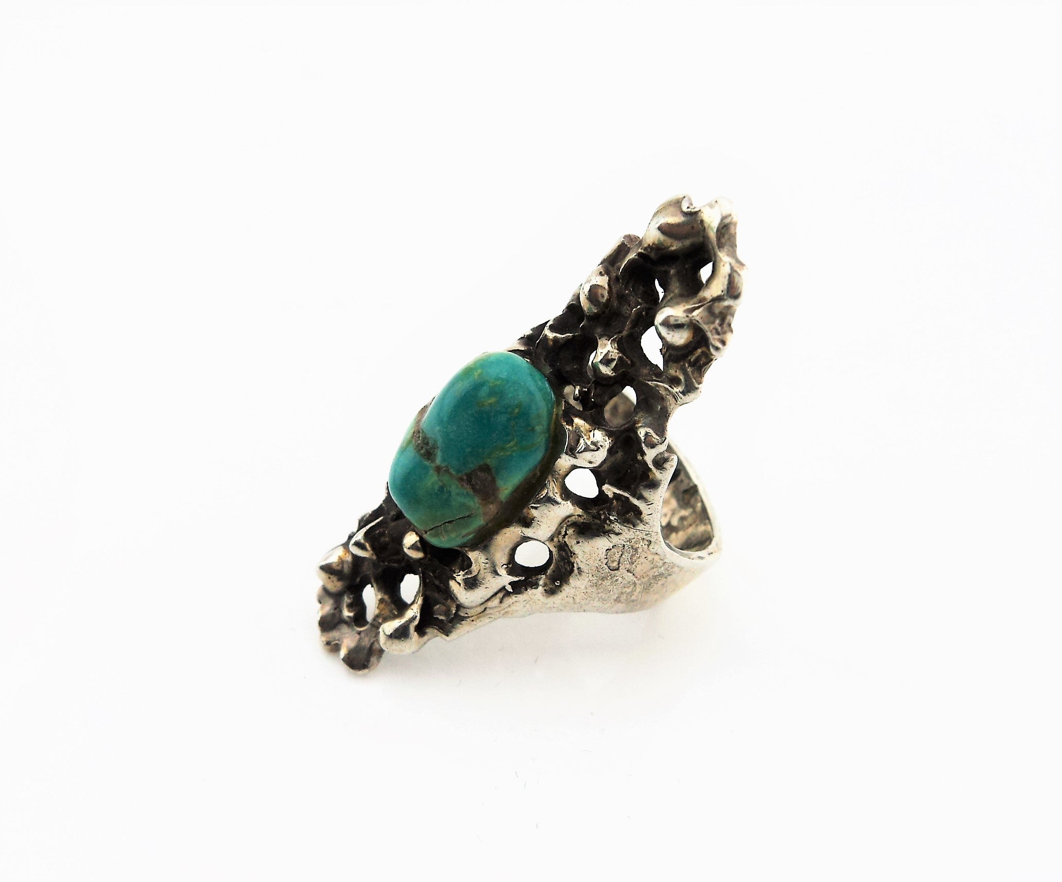 Sand Cast Sterling Silver Turquoise Ring