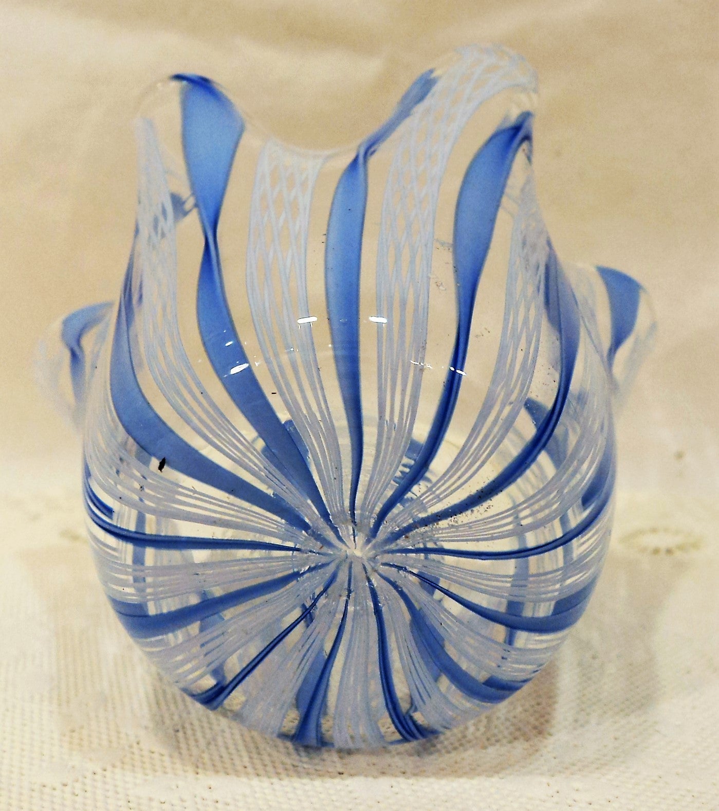 Blue Venini Art Glass Murano Handkerchief Vase