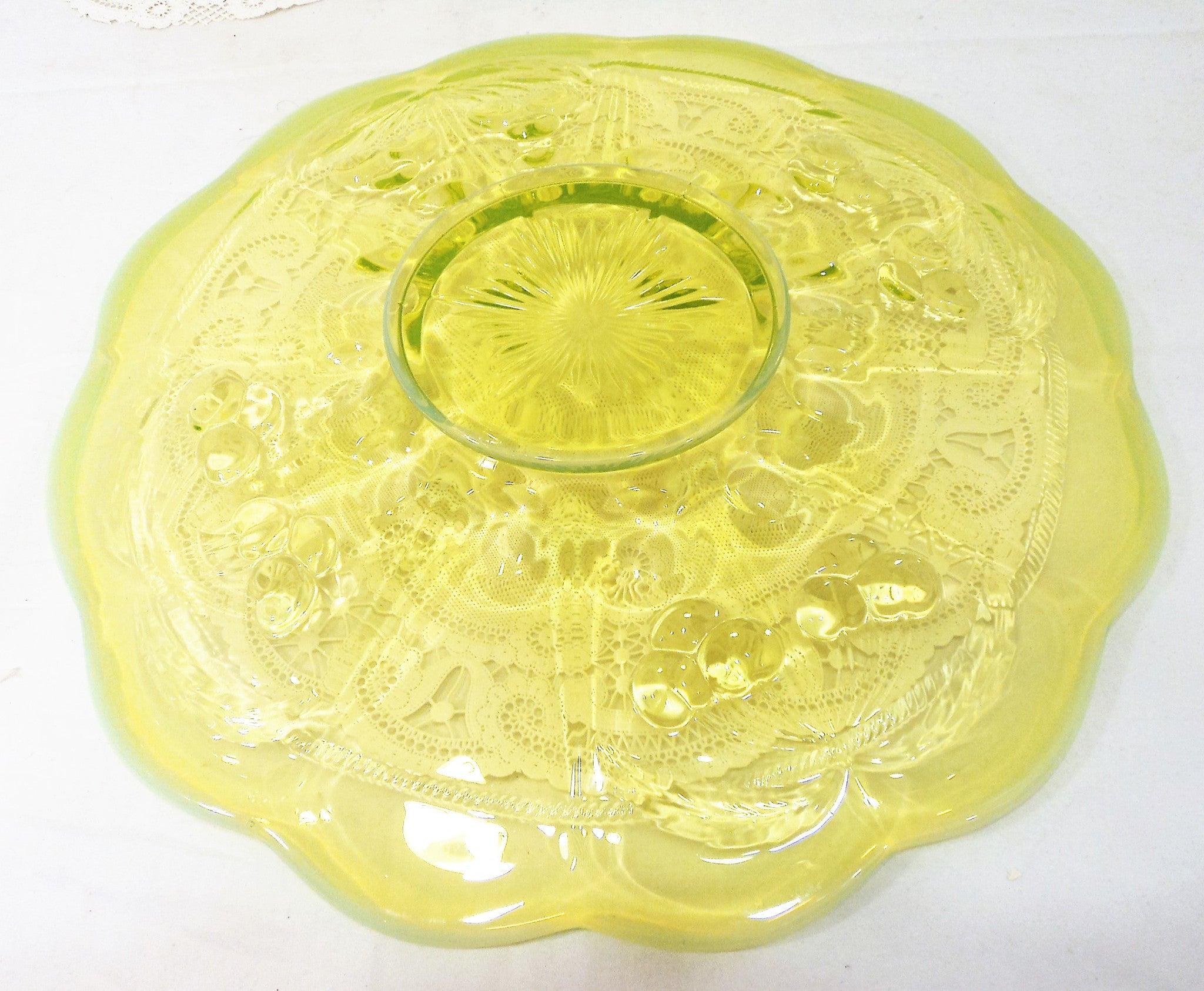 Mosser Vaseline Glass Cake Plate