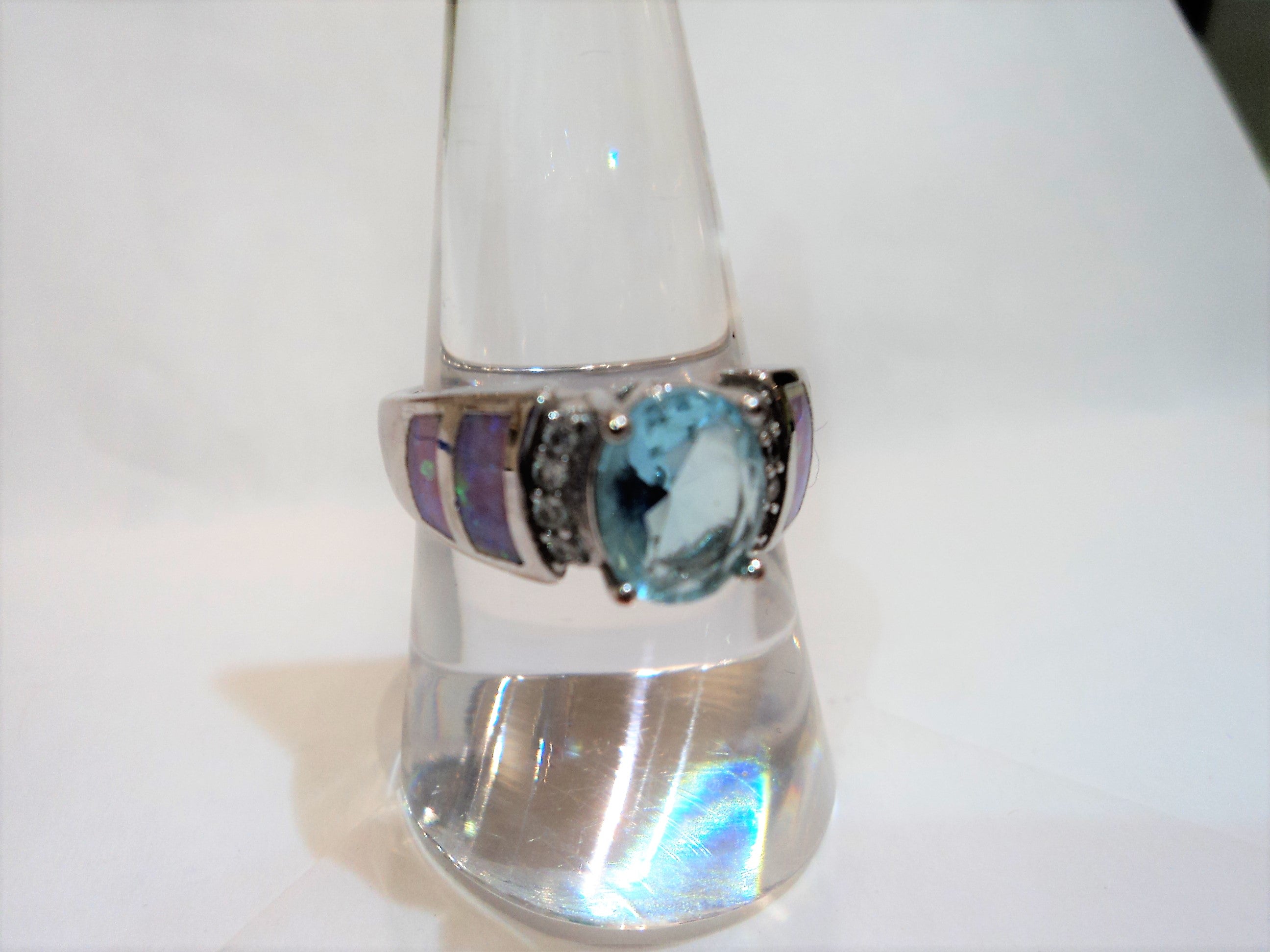 Silver Topaz and Opal Engagement Ring
