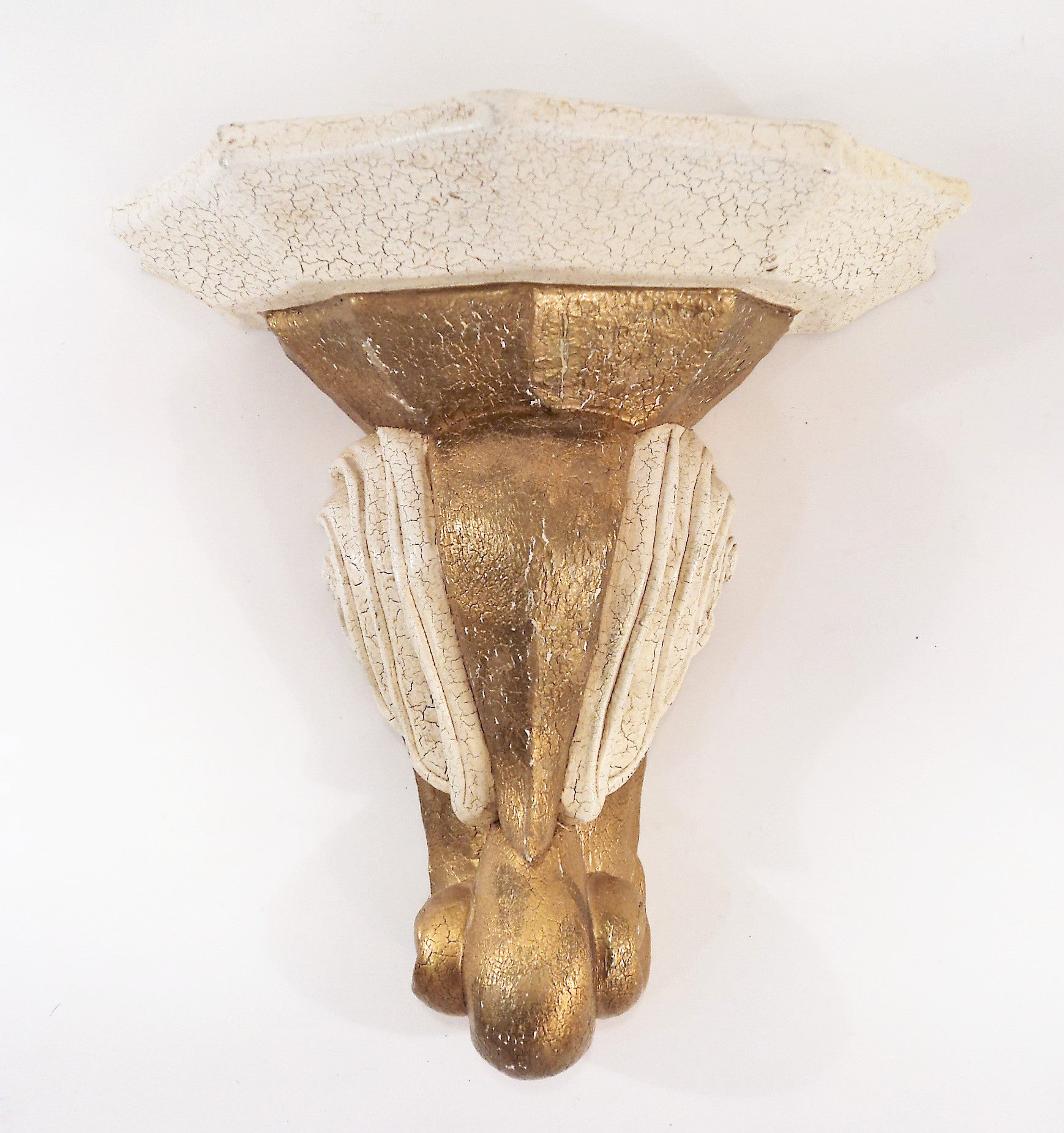 Gold and White Carved Wooden Shelf Pair