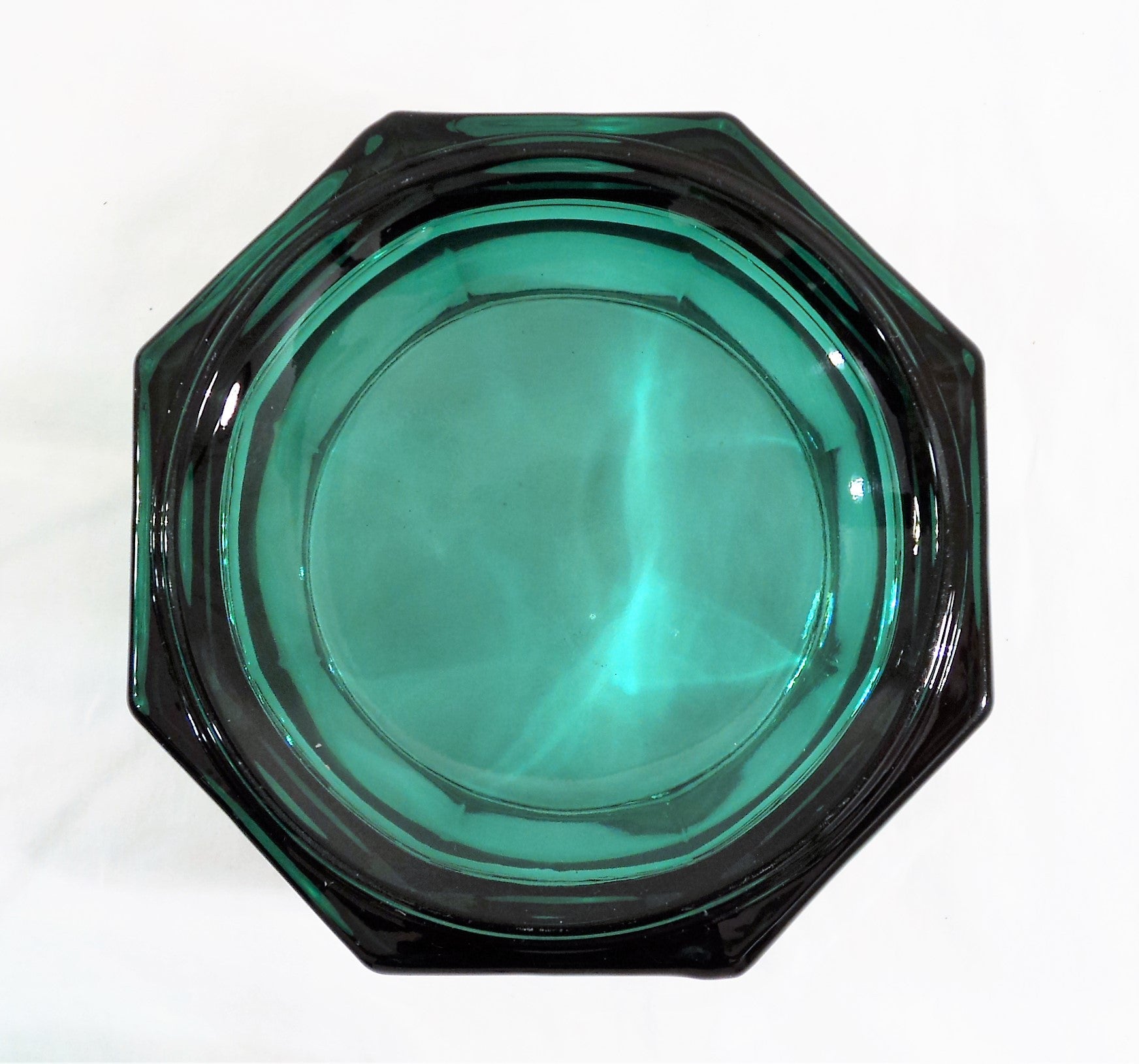 Hexagonal Teal Glass Covered Candy Dish