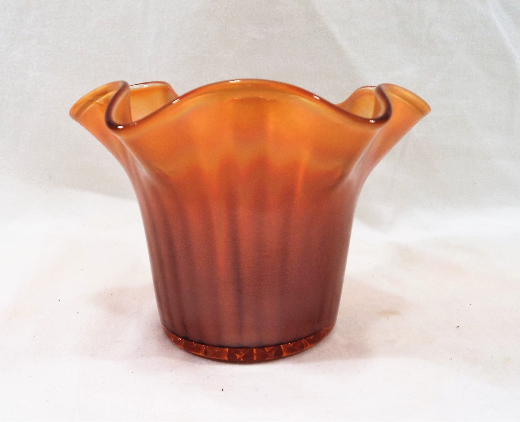 Dugan Carnival Glass Marigold Smooth Ray Ruffled Hat Vase